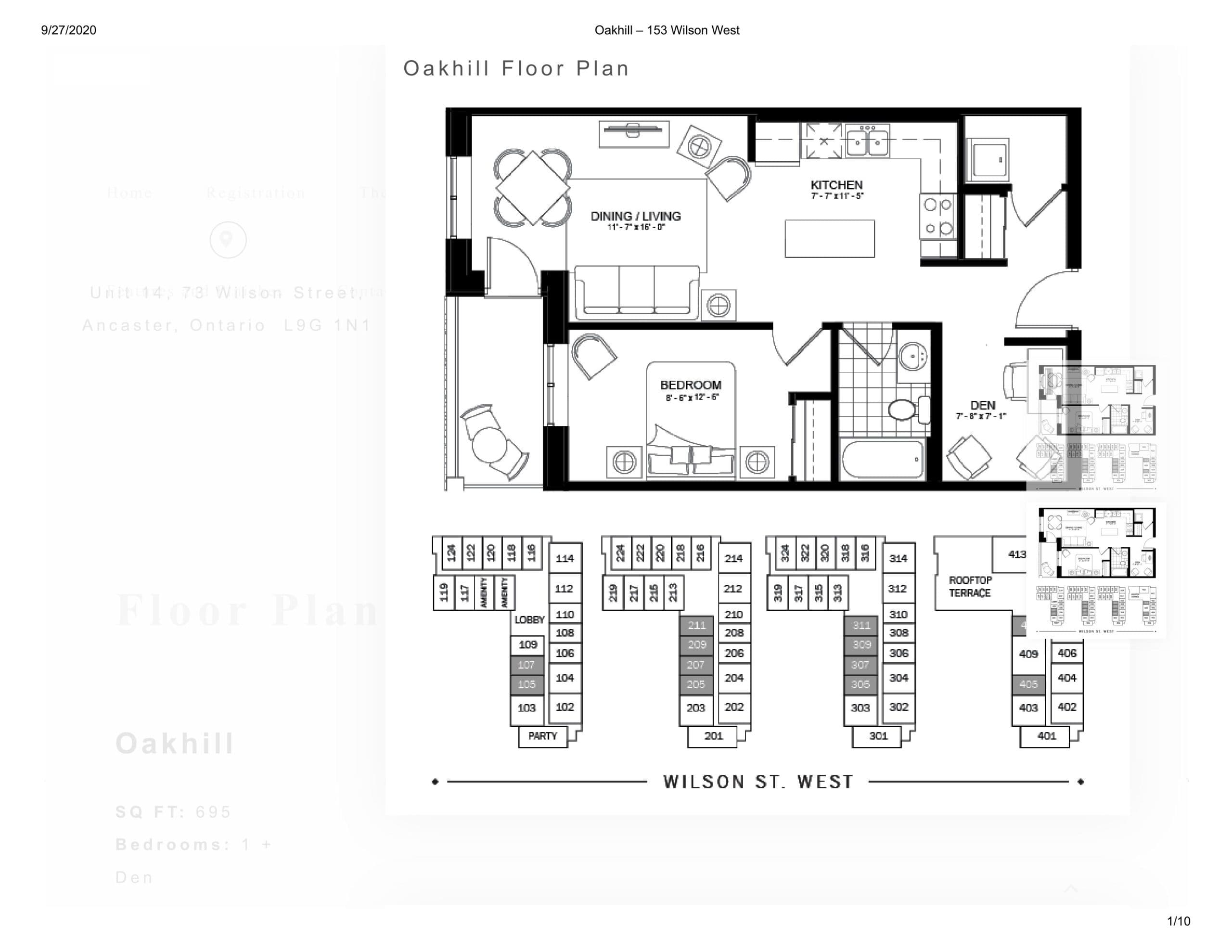Oakhill Floor Plan at 153 Wilson West Condos - 695 sq.ft