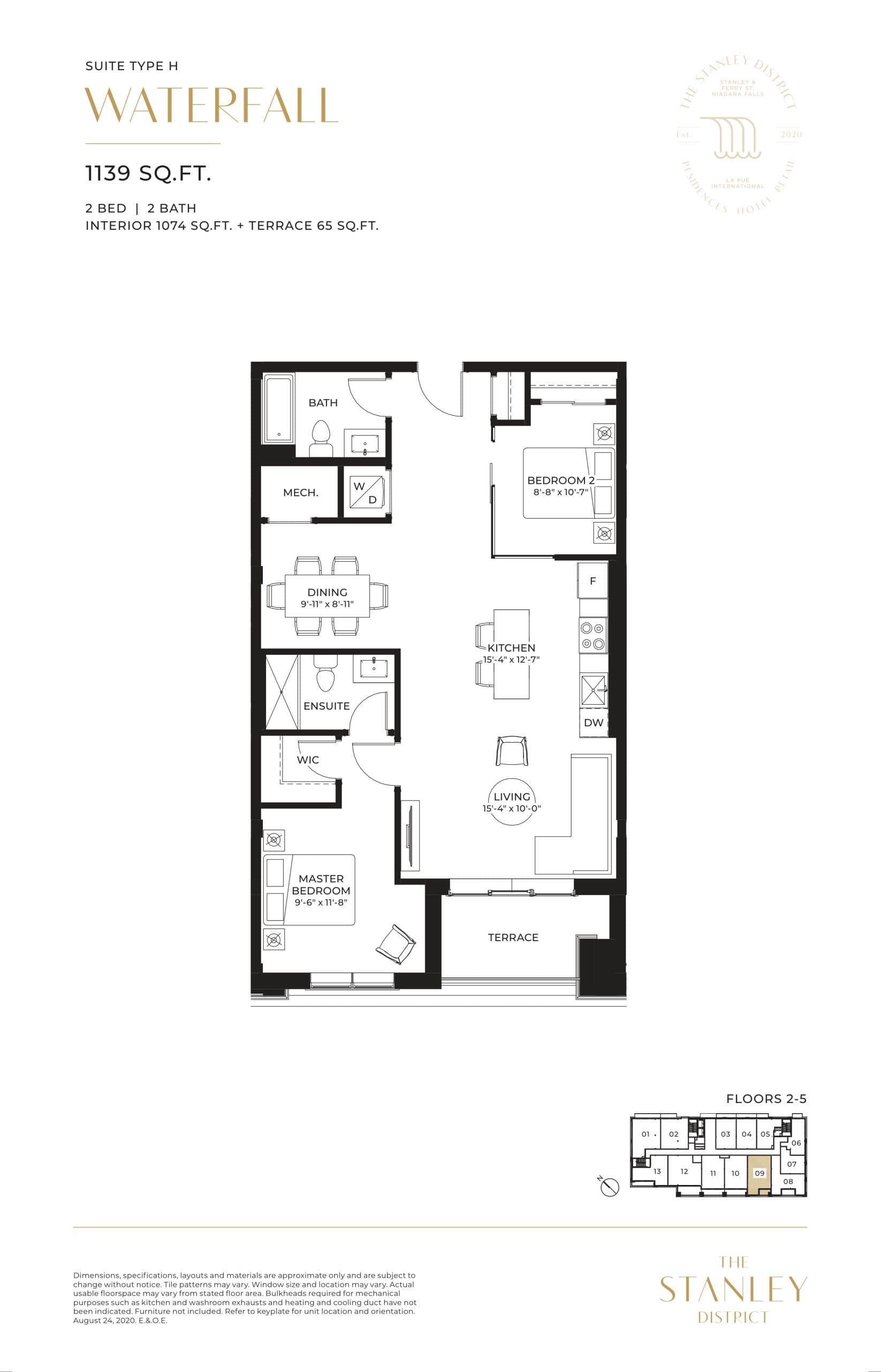 Waterfall Floor Plan at The Stanley District Condos - 1074 sq.ft