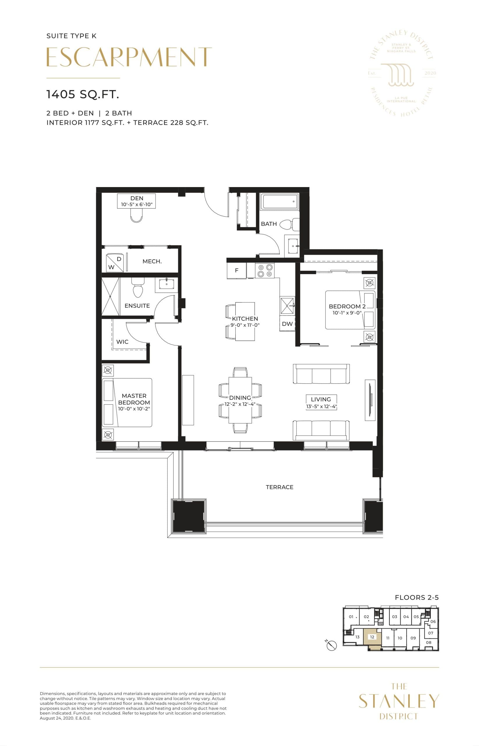Escarpment Floor Plan at The Stanley District Condos - 1177 sq.ft