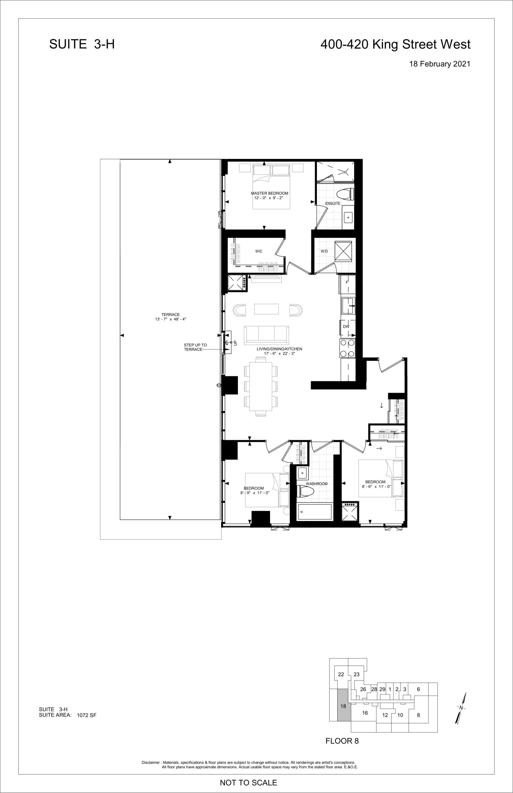 Suite 3-H Floor Plan at 400 King West Condos - 1072 sq.ft