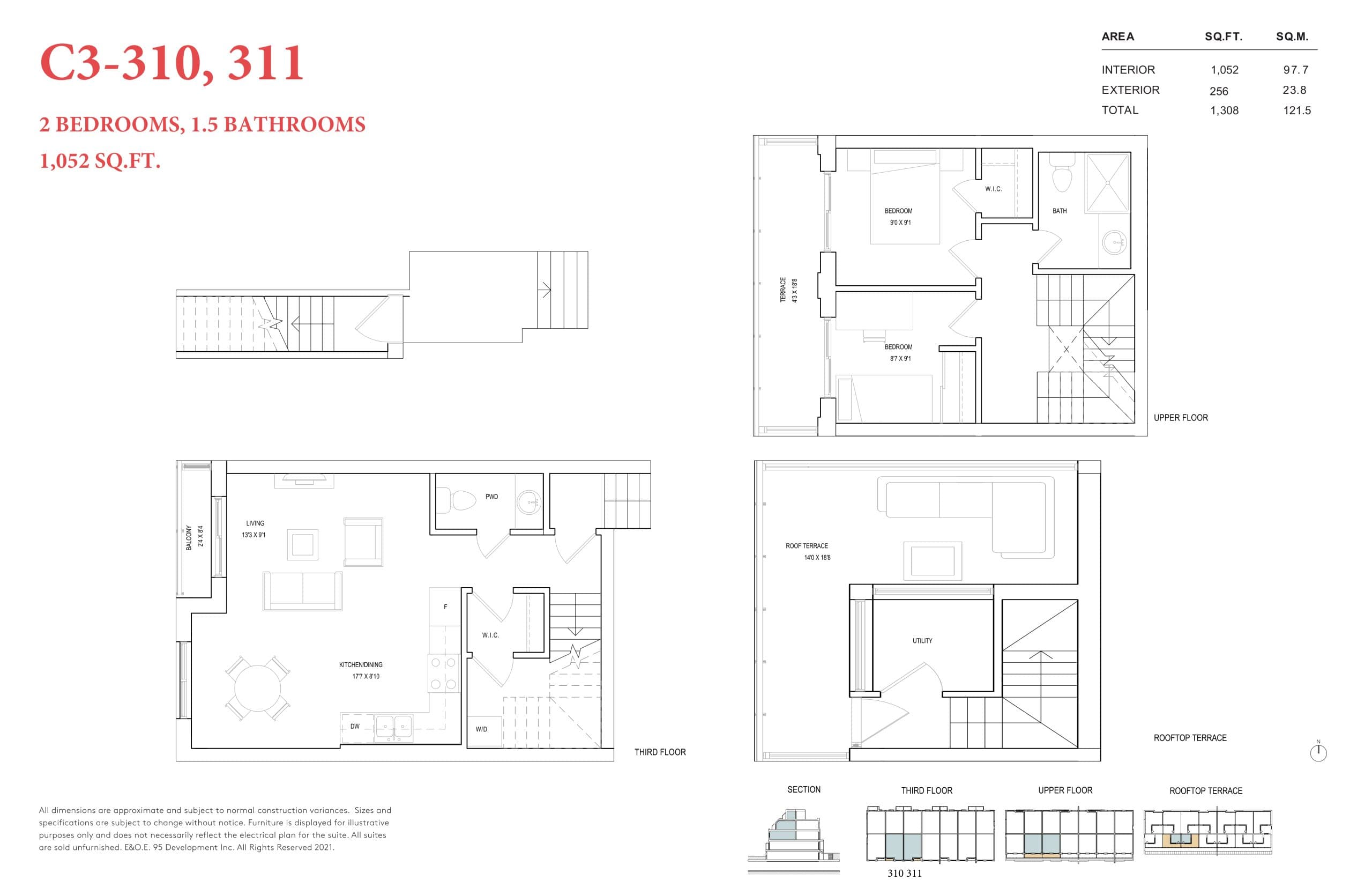 C3-310, 311 Floor Plan at The Garden Series On Sheppard Condos - 1052 sq.ft