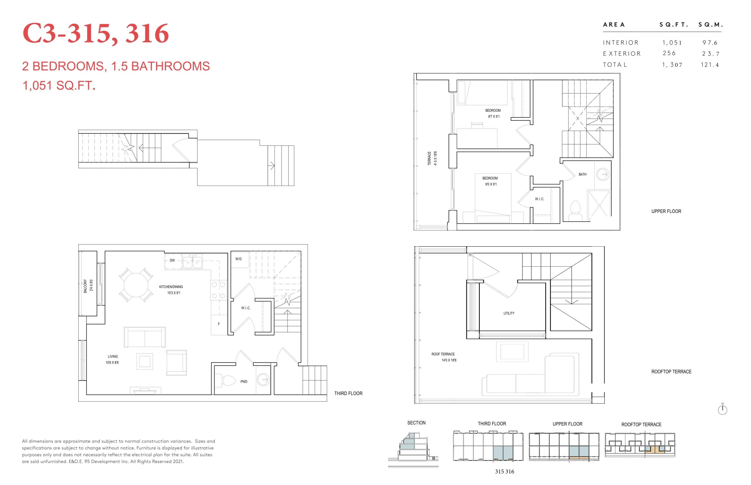 C3-315, 316 Floor Plan at The Garden Series On Sheppard Condos - 1051 sq.ft