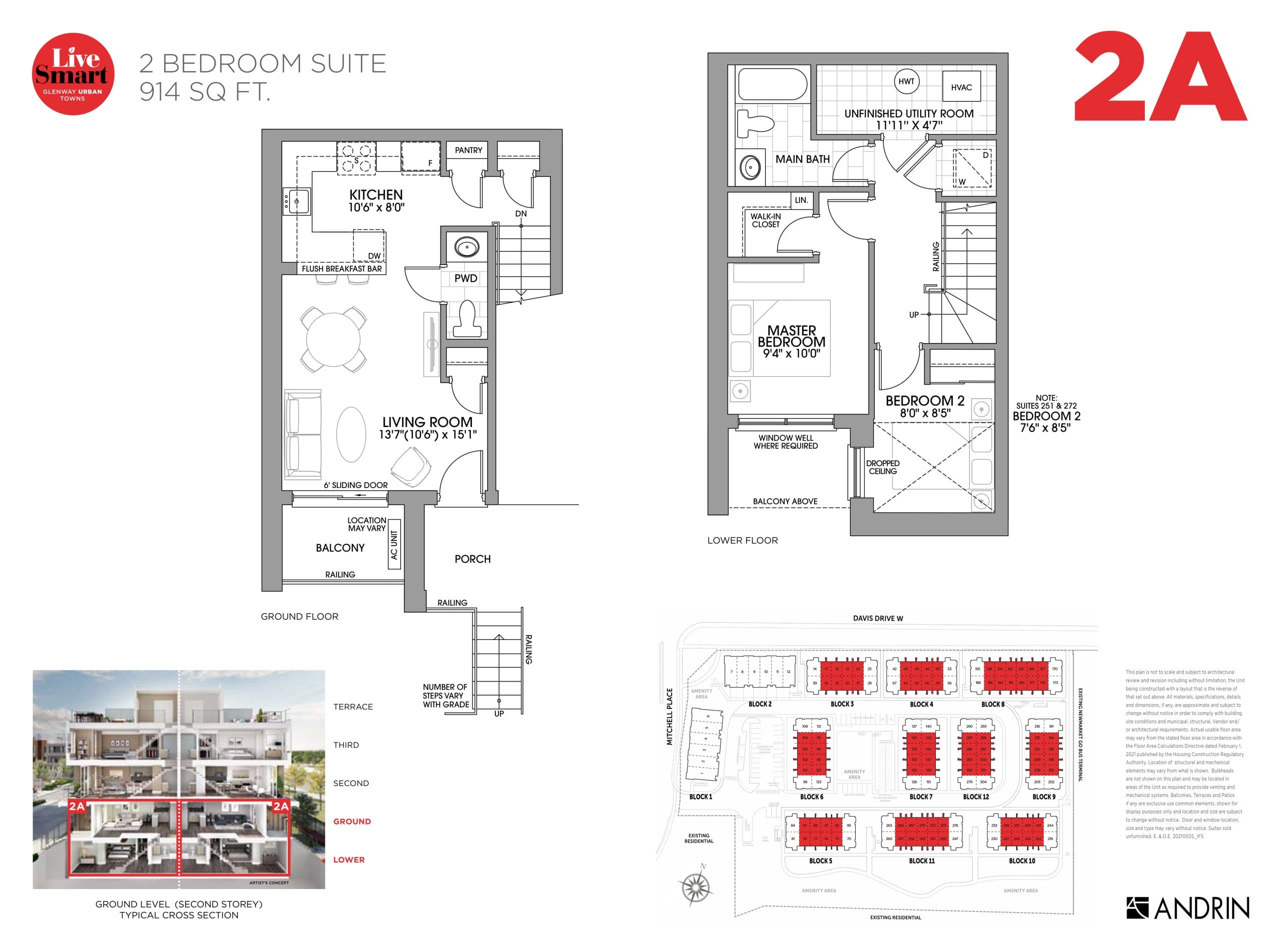 2A Floor Plan at Glenway Urban Towns - 914 sq.ft