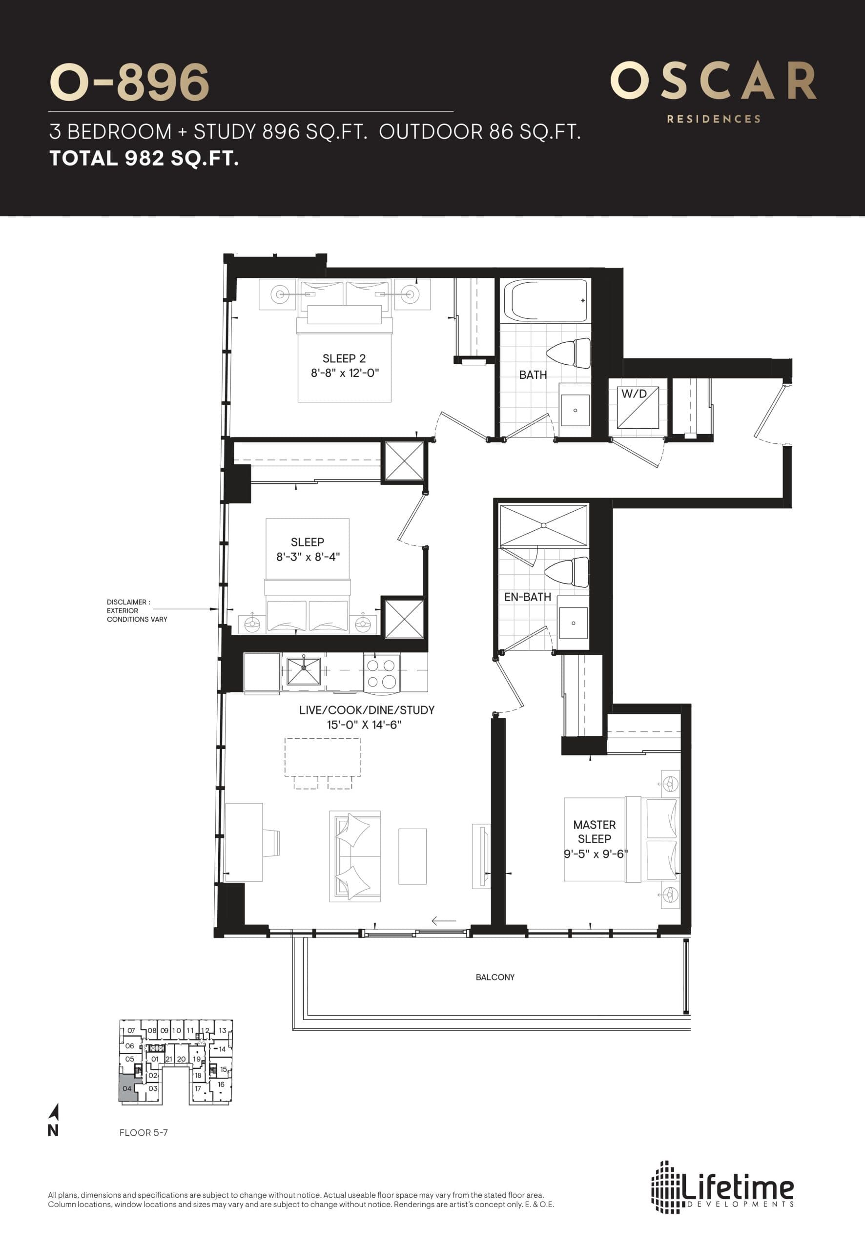 O-896 Floor Plan at Oscar Residences - 896 sq.ft