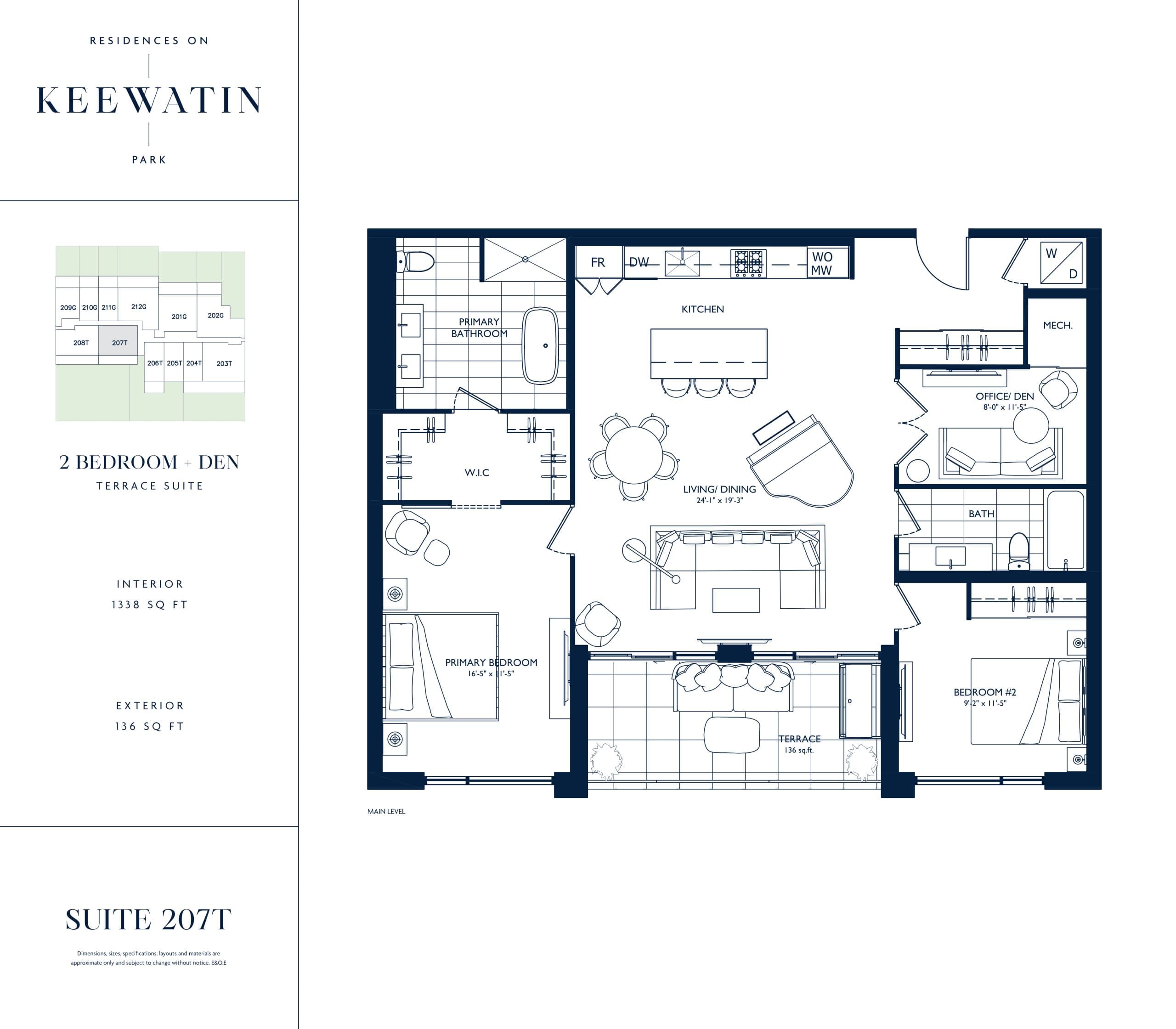 Suite 207T Floor Plan at Residences on Keewatin Park - 1338 sq.ft