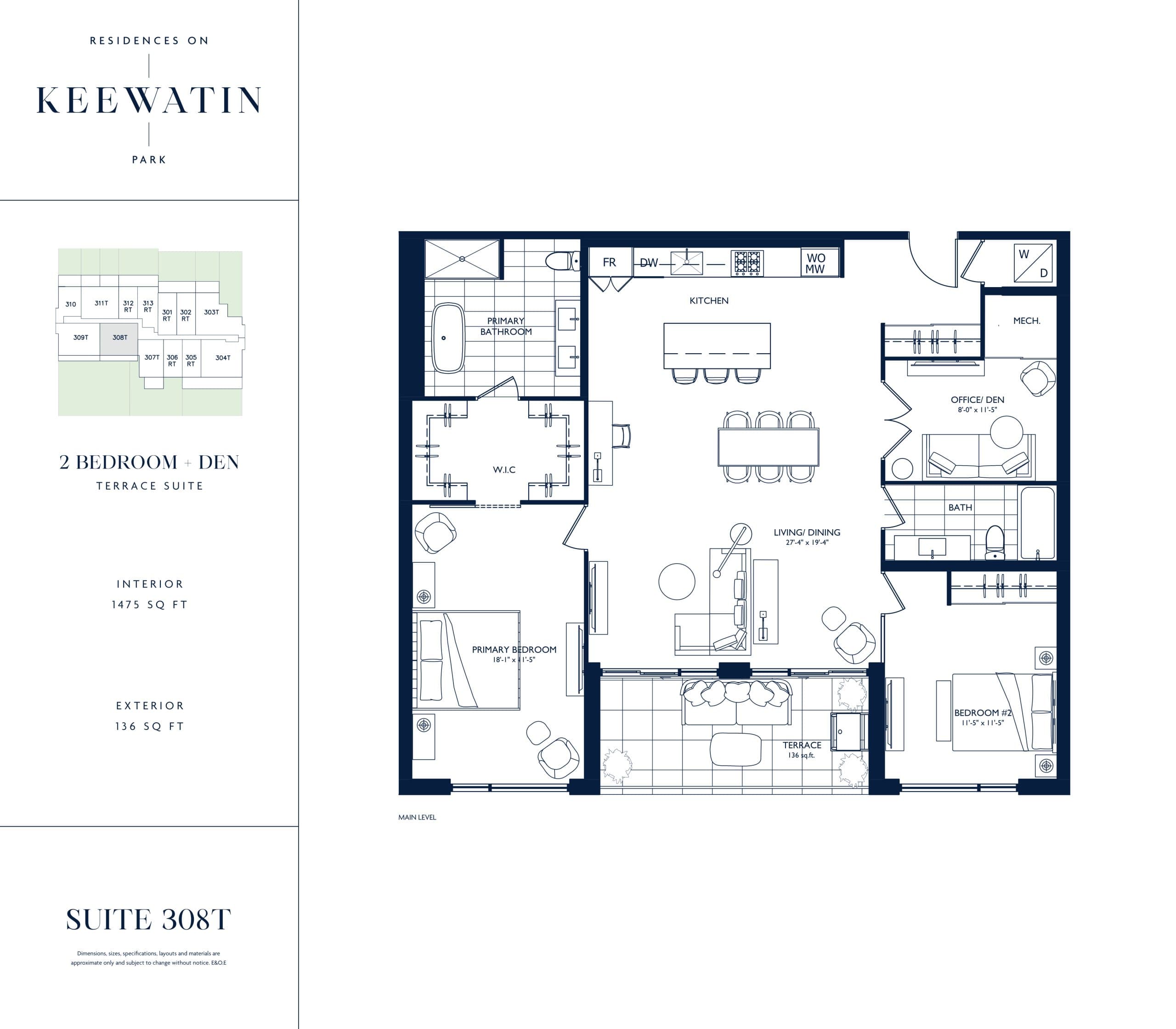 Suite 308T Floor Plan at Residences on Keewatin Park - 1475 sq.ft