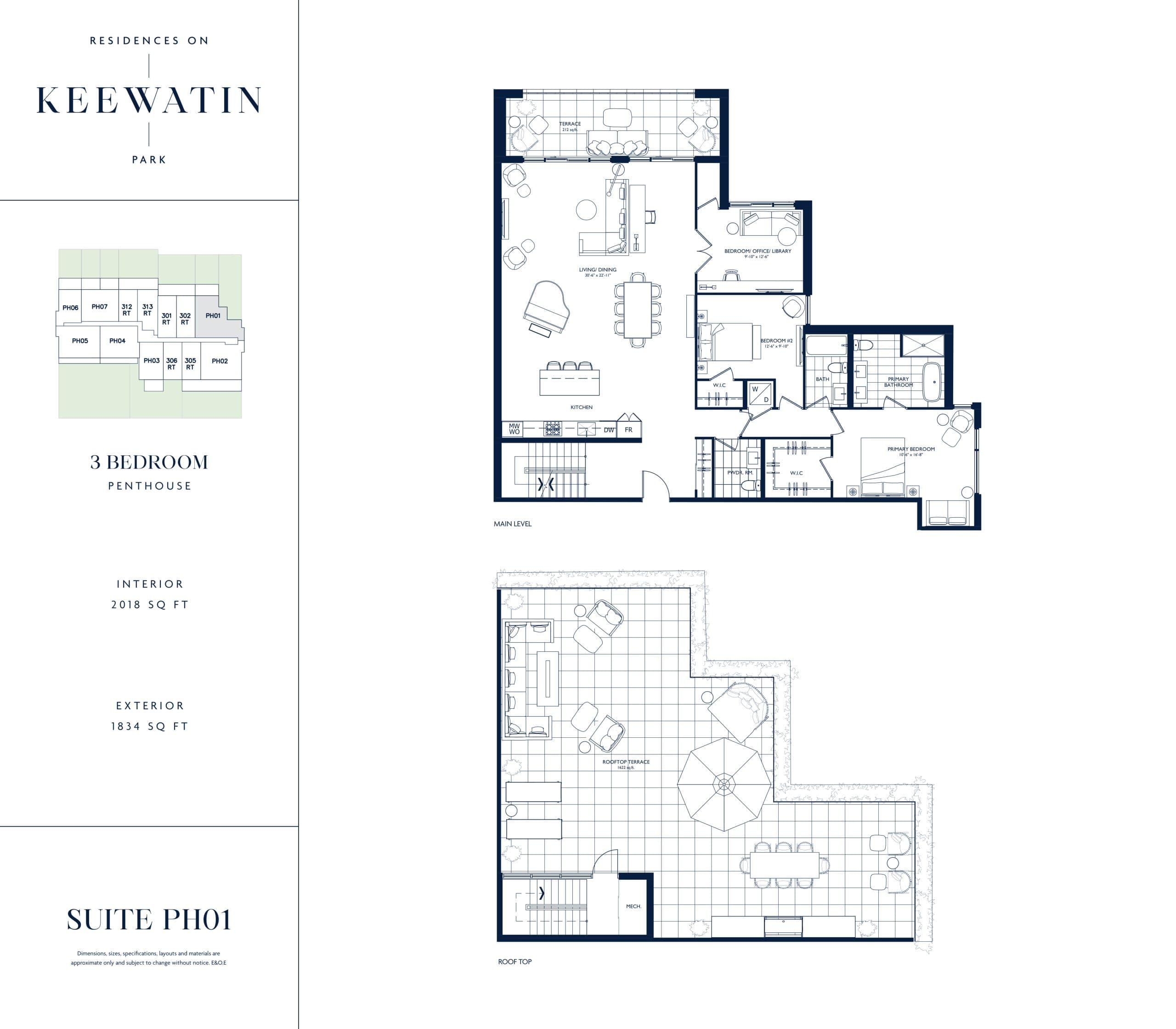 Suite PH01 Floor Plan at Residences on Keewatin Park - 2018 sq.ft