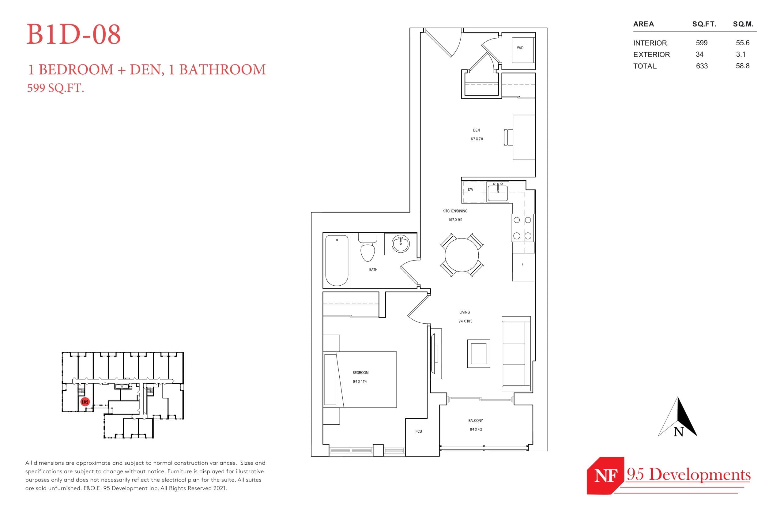 B1D-08 Floor Plan at The Garden Series On Sheppard Condos - 599 sq.ft