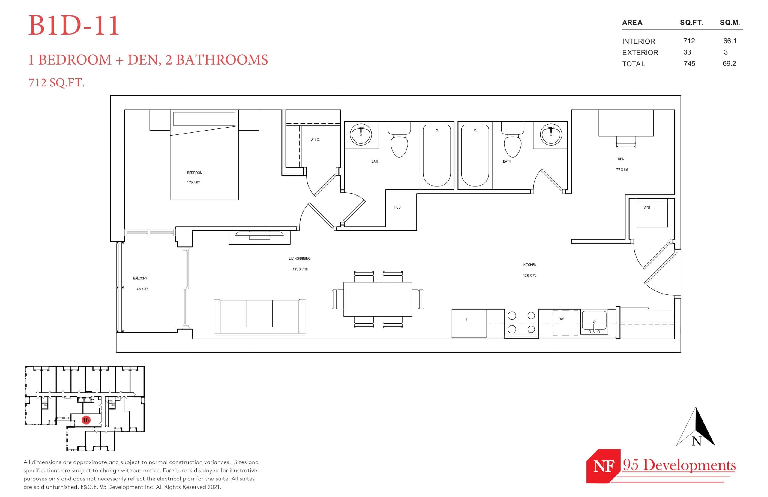 B1D-11 Floor Plan at The Garden Series On Sheppard Condos - 712 sq.ft