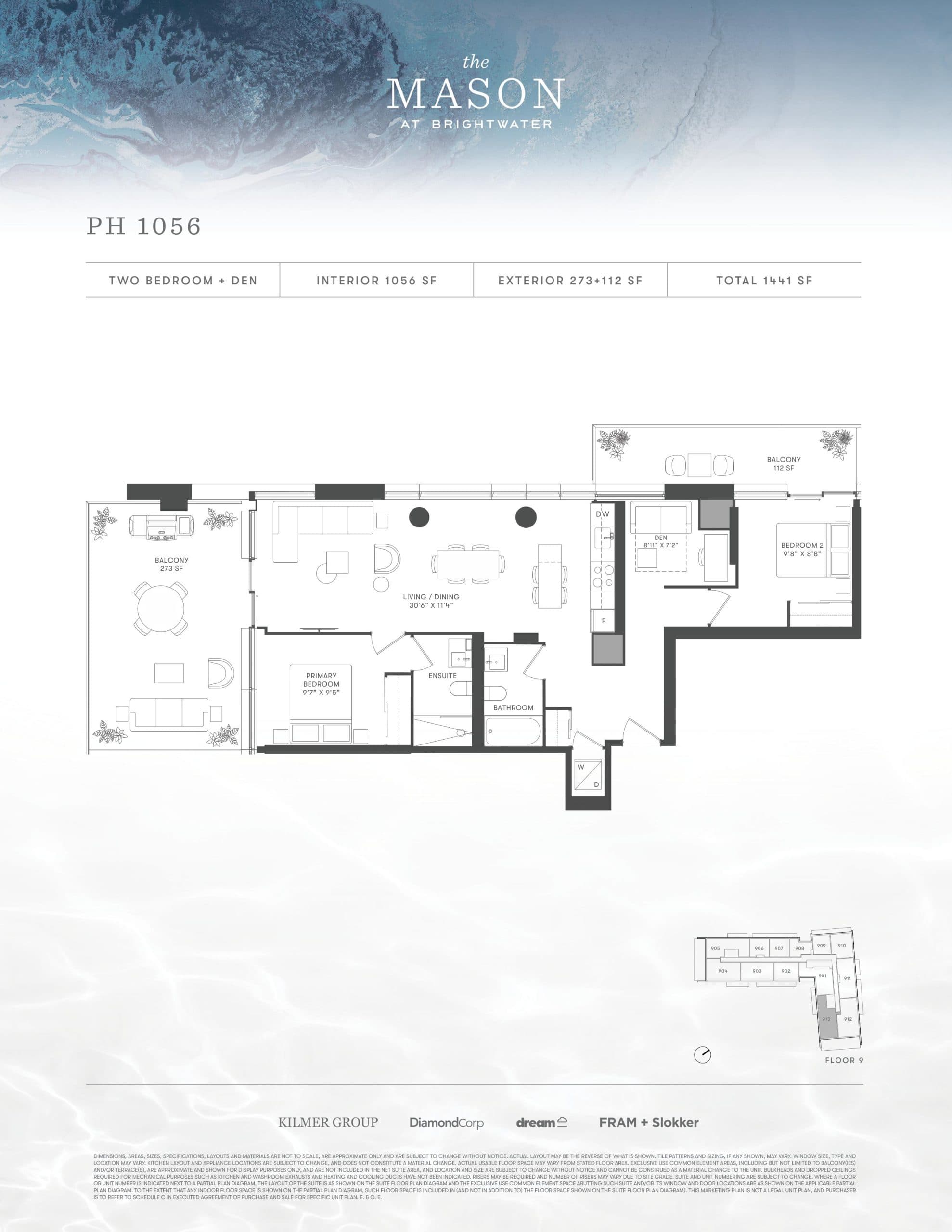 PH 1056 Floor Plan at The Mason at Brightwater Condos - 1056 sq.ft