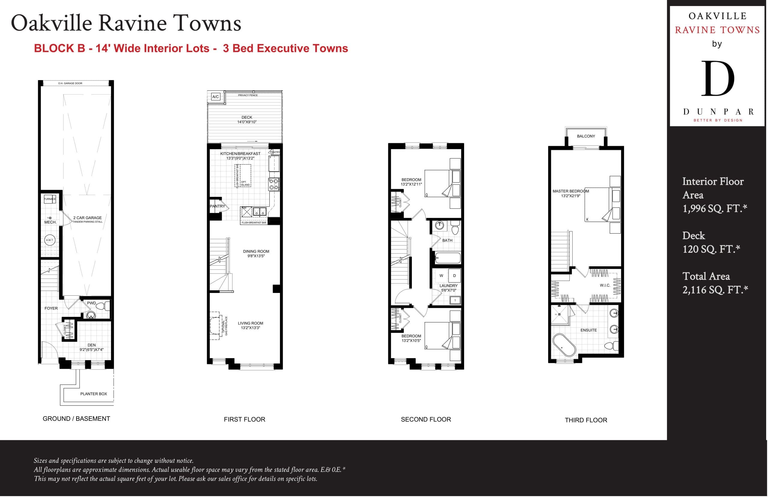 Block B Floor Plan at Oakville Ravine Towns - 1996 sq.ft