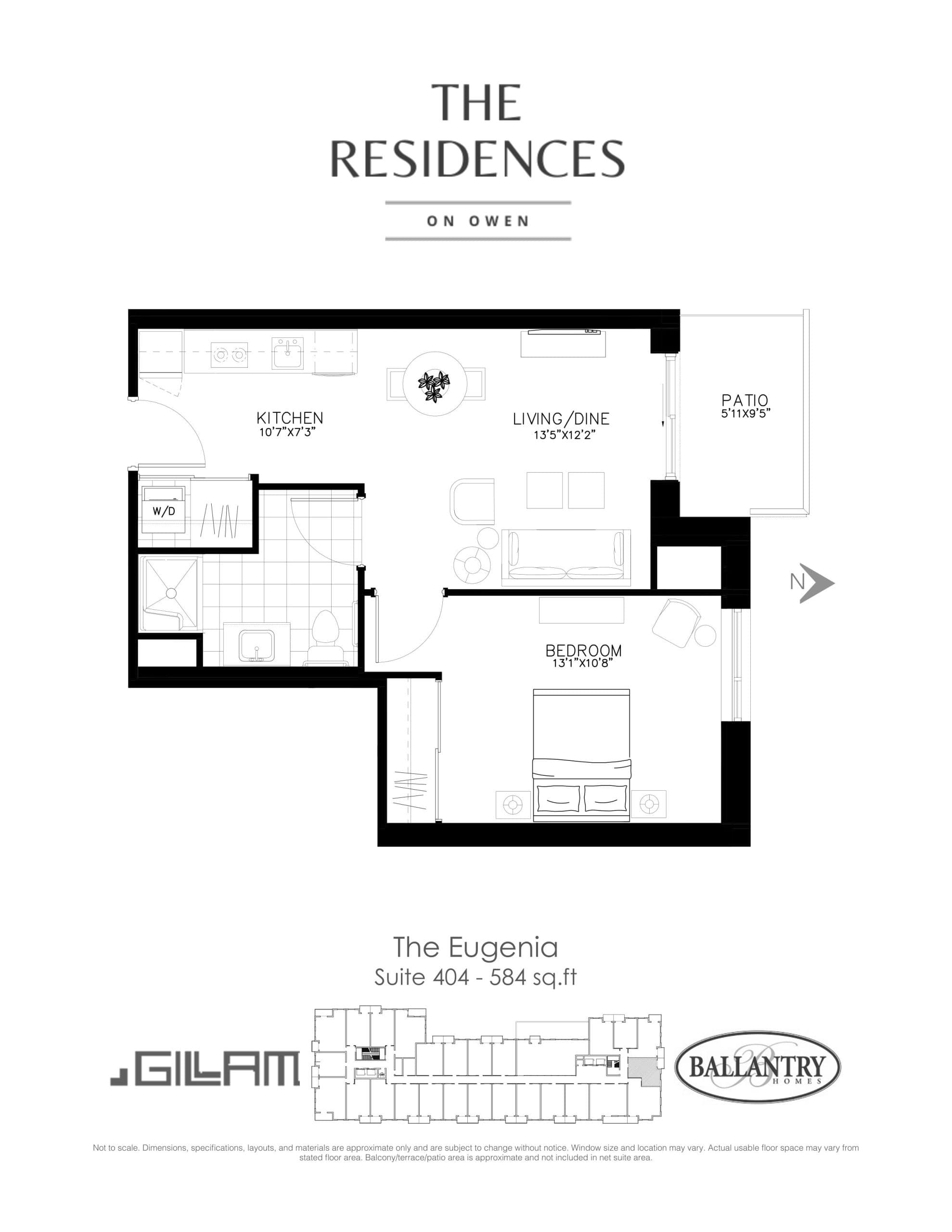 The Eugenia - Suite 404 Floor Plan at The Residences on Owen Condos - 584 sq.ft