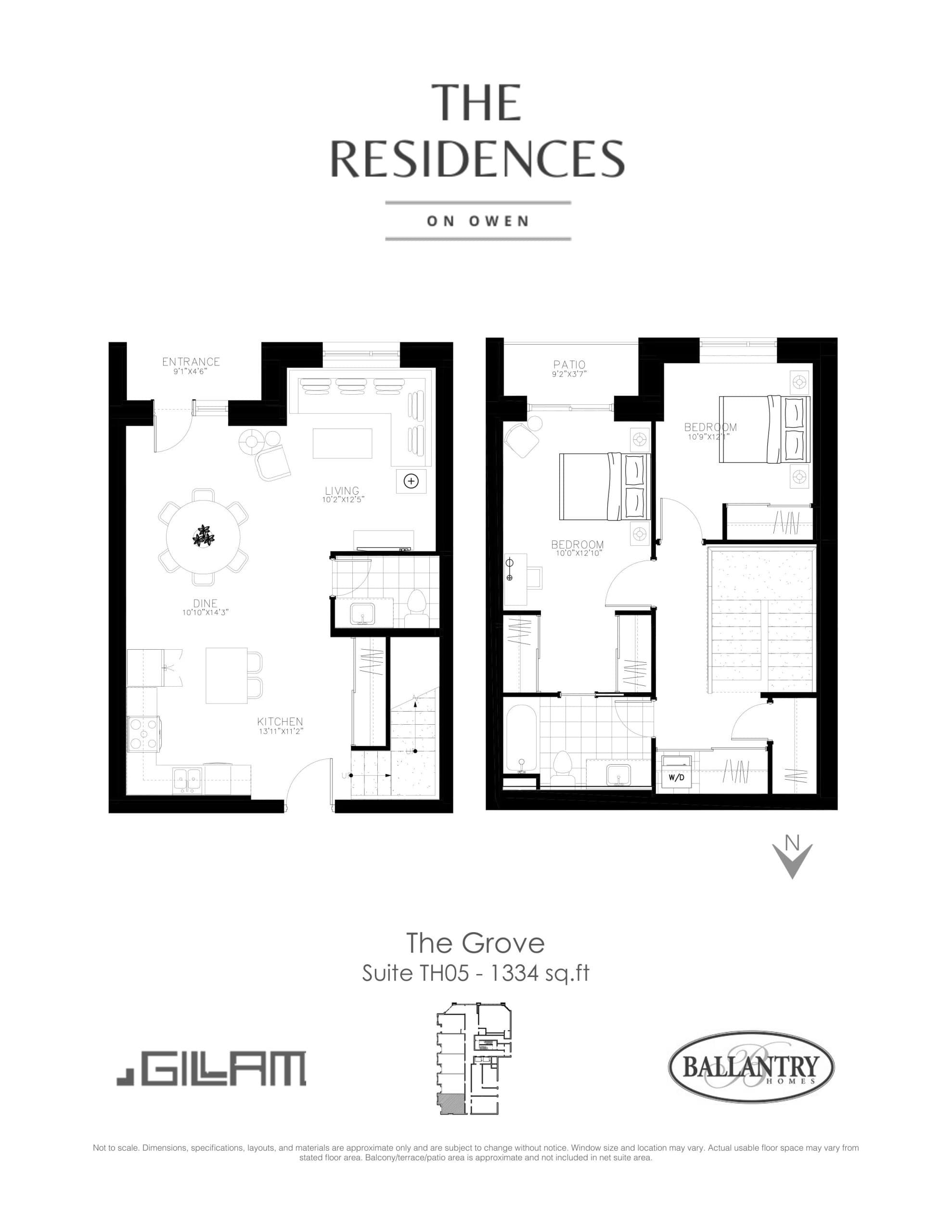 The Grove - TH05 Floor Plan at The Residences on Owen Condos - 1334 sq.ft