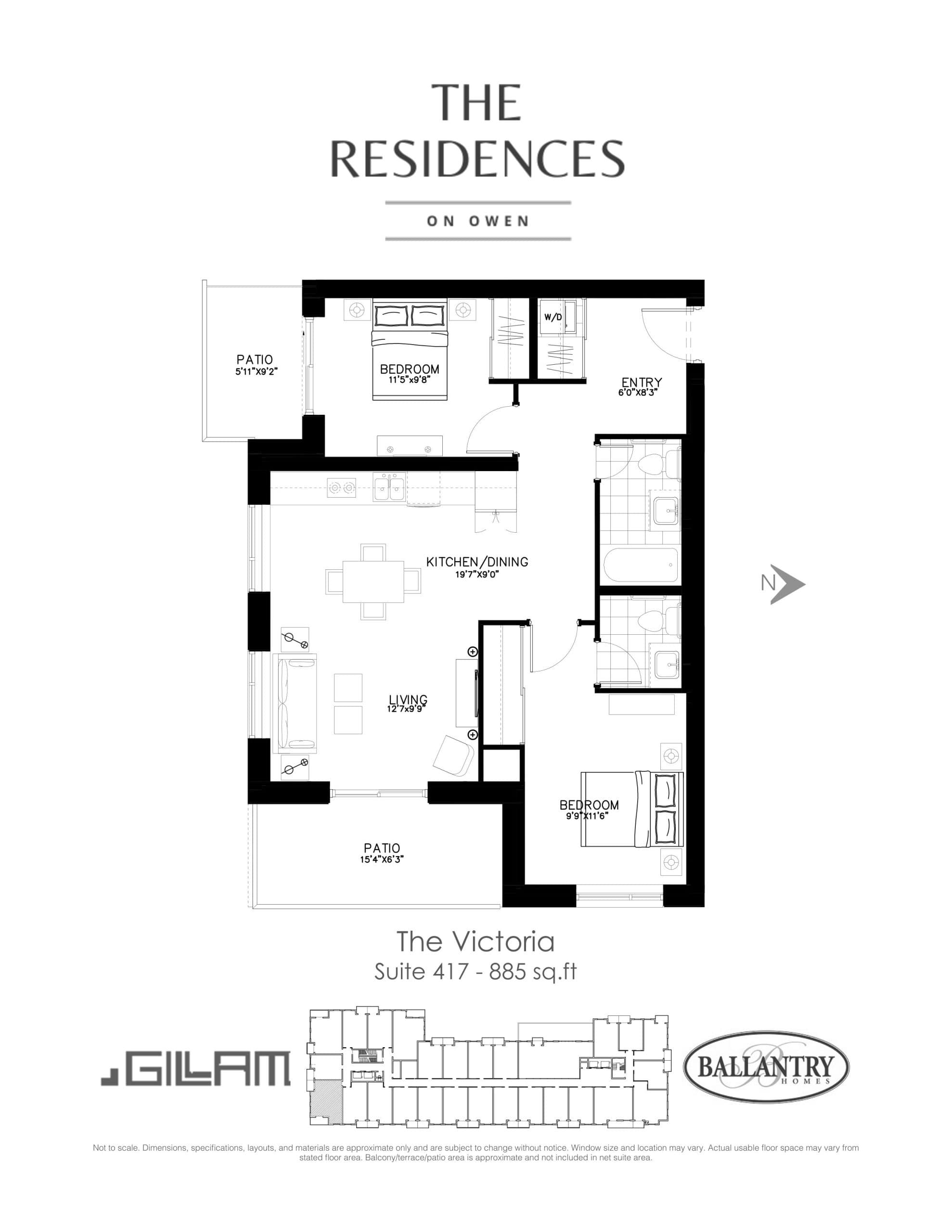 The Victoria - Suite 419 Floor Plan at The Residences on Owen Condos - 885 sq.ft
