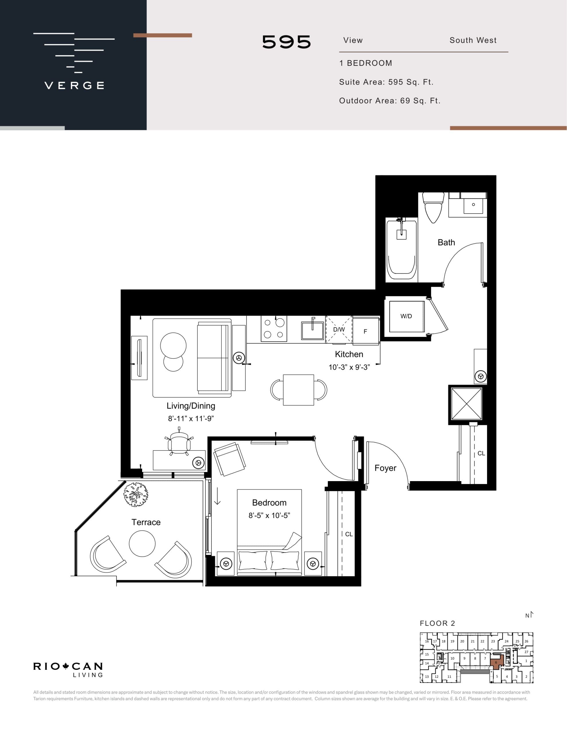 Suite 595 Floor Plan at Verge Condos - 595 sq.ft