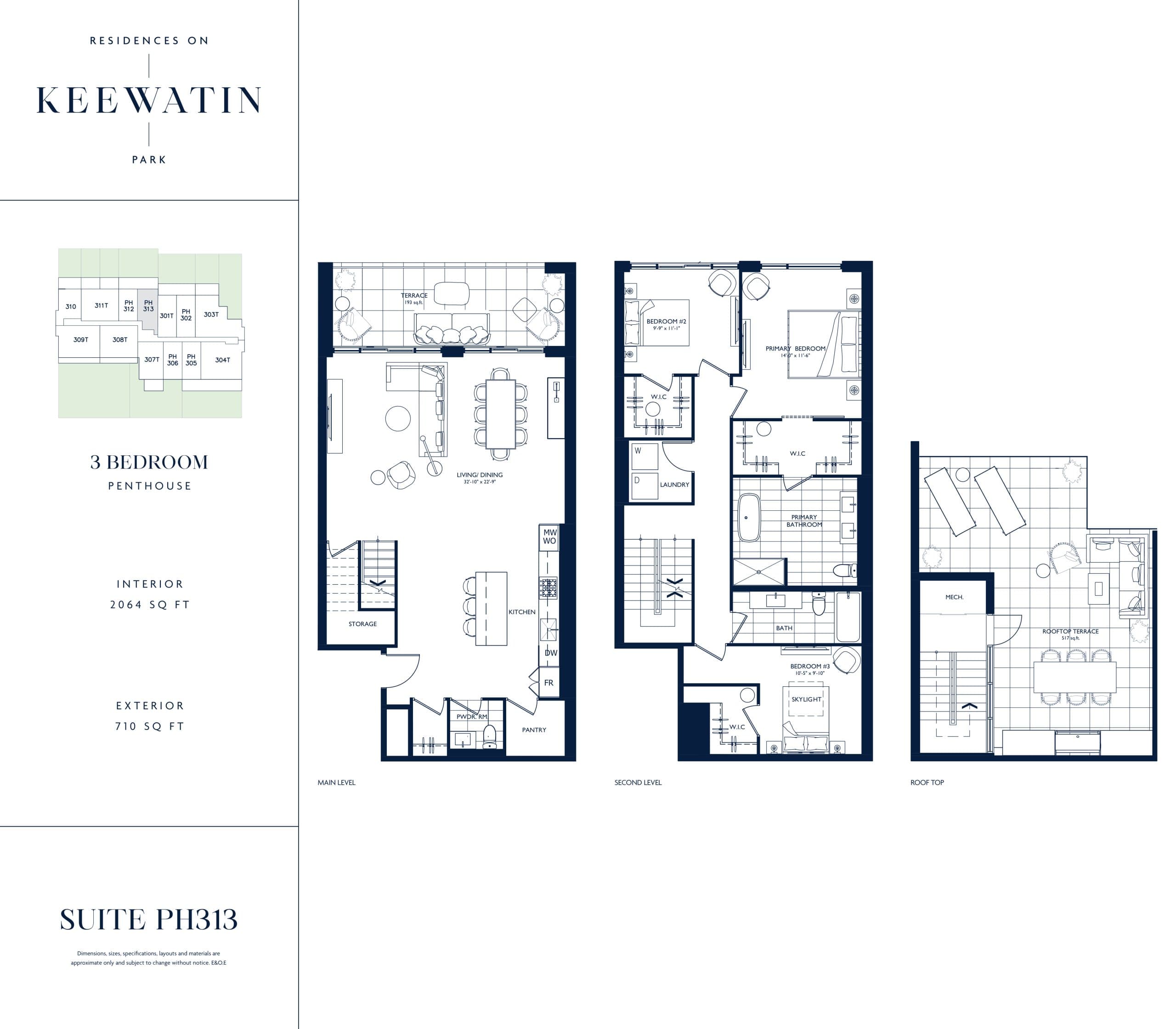 Suite PH313 Floor Plan at Residences on Keewatin Park - 2064 sq.ft