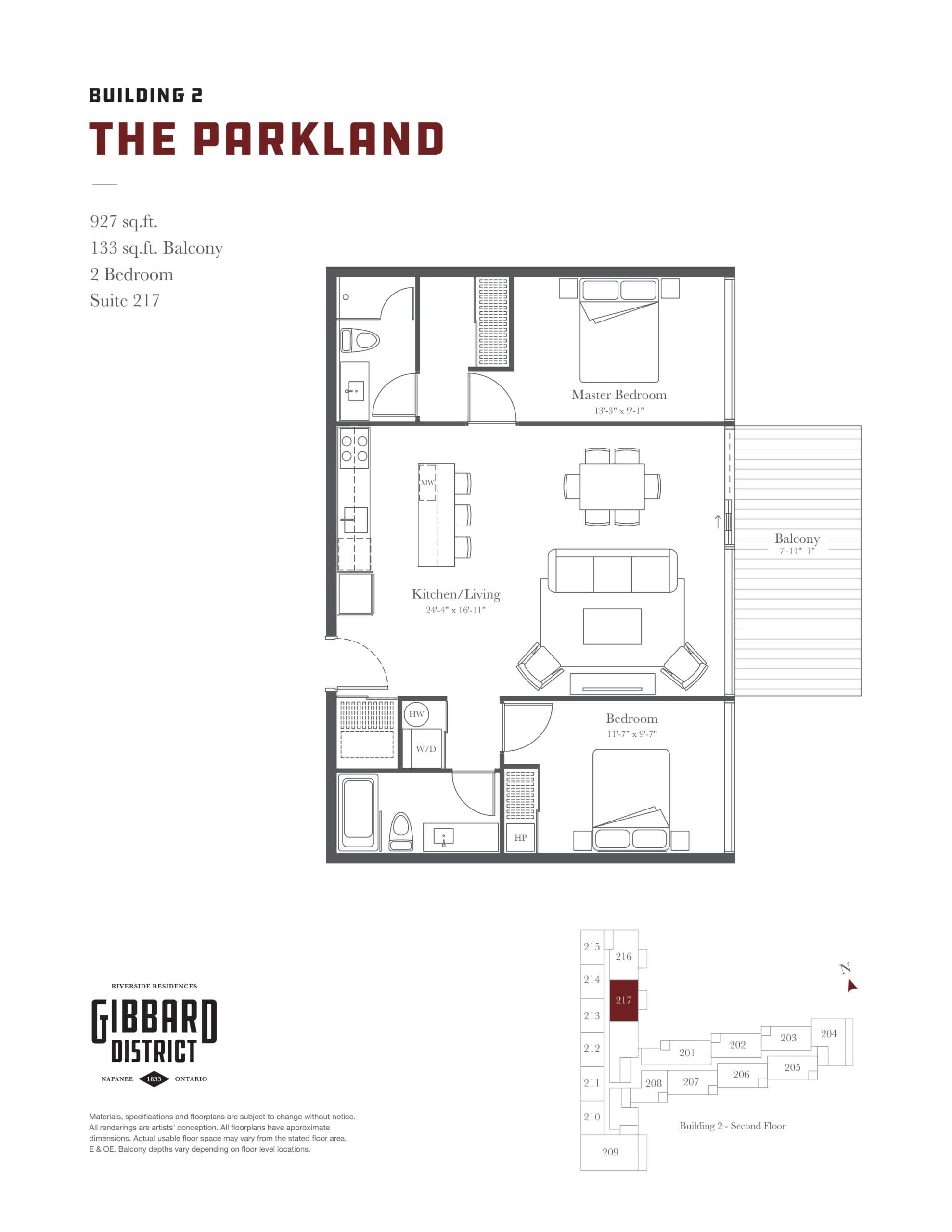 The Parkland Floor Plan at Gibbard District - Building 2 Condos - 927 sq.ft