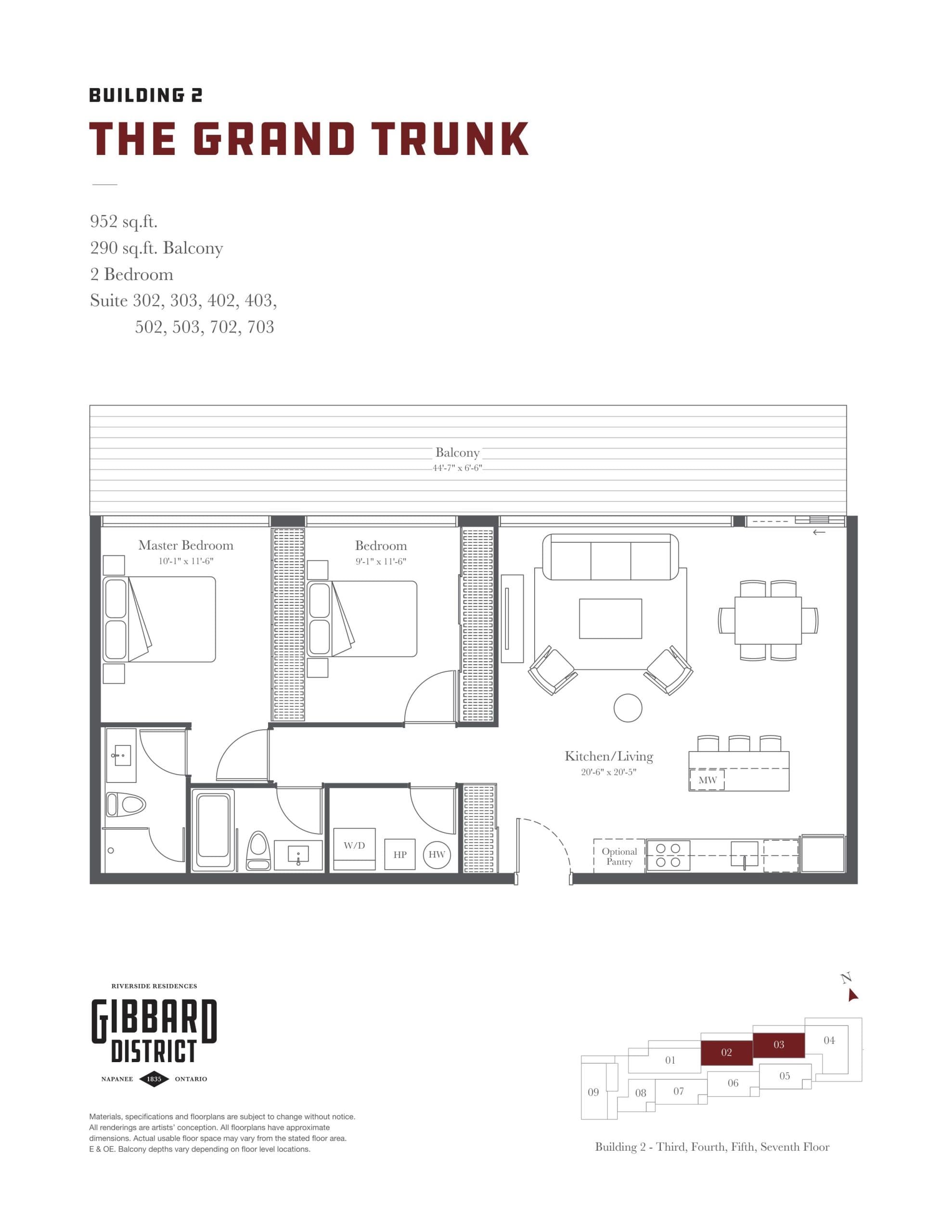The Grand Trunk Floor Plan at Gibbard District - Building 2 Condos - 952 sq.ft