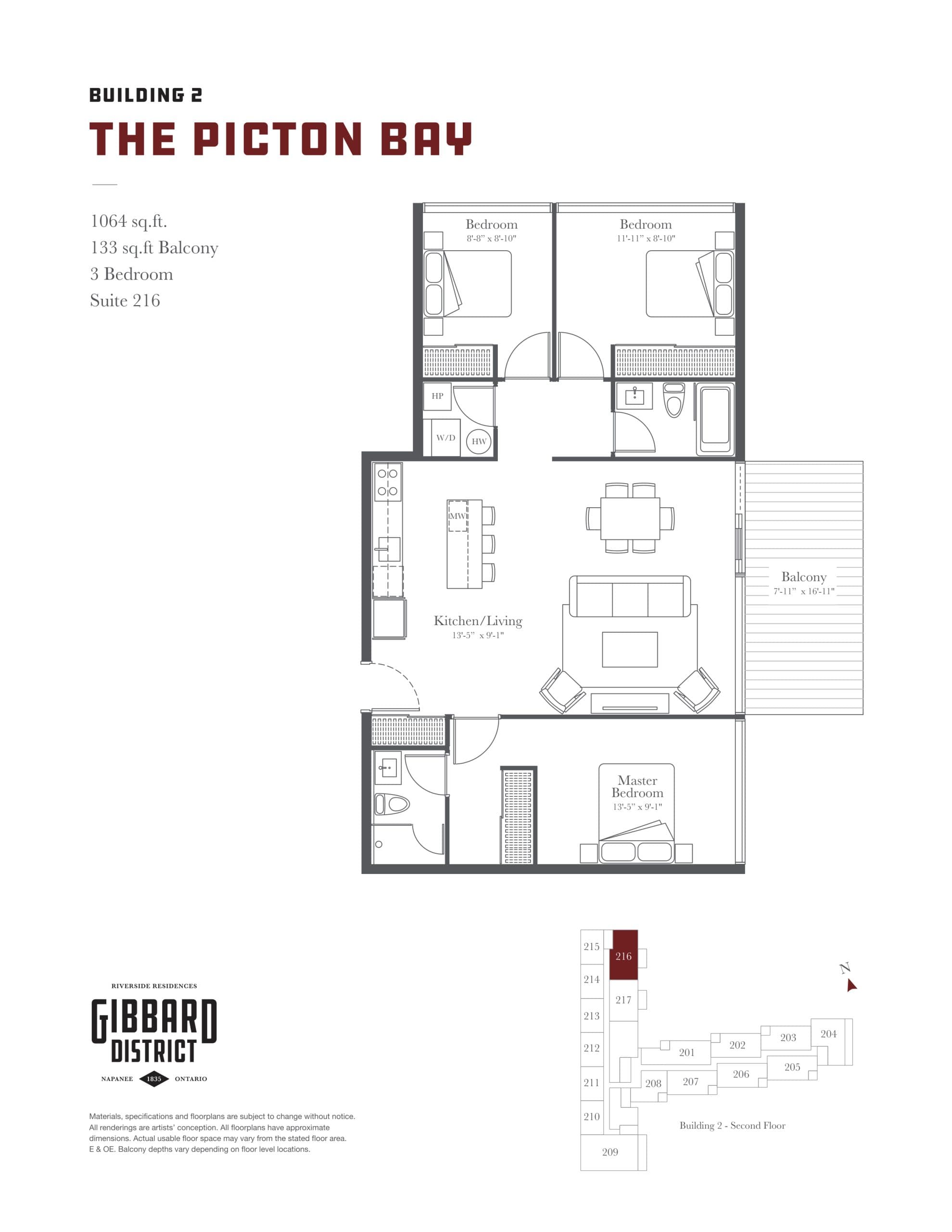The Piction Bay Floor Plan at Gibbard District - Building 2 Condos - 1064 sq.ft