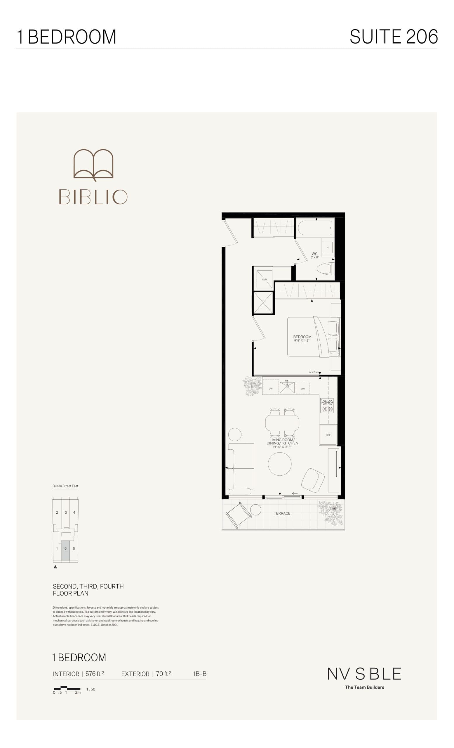 Suite 206 Floor Plan at Biblio Lofts Condos - 576 sq.ft