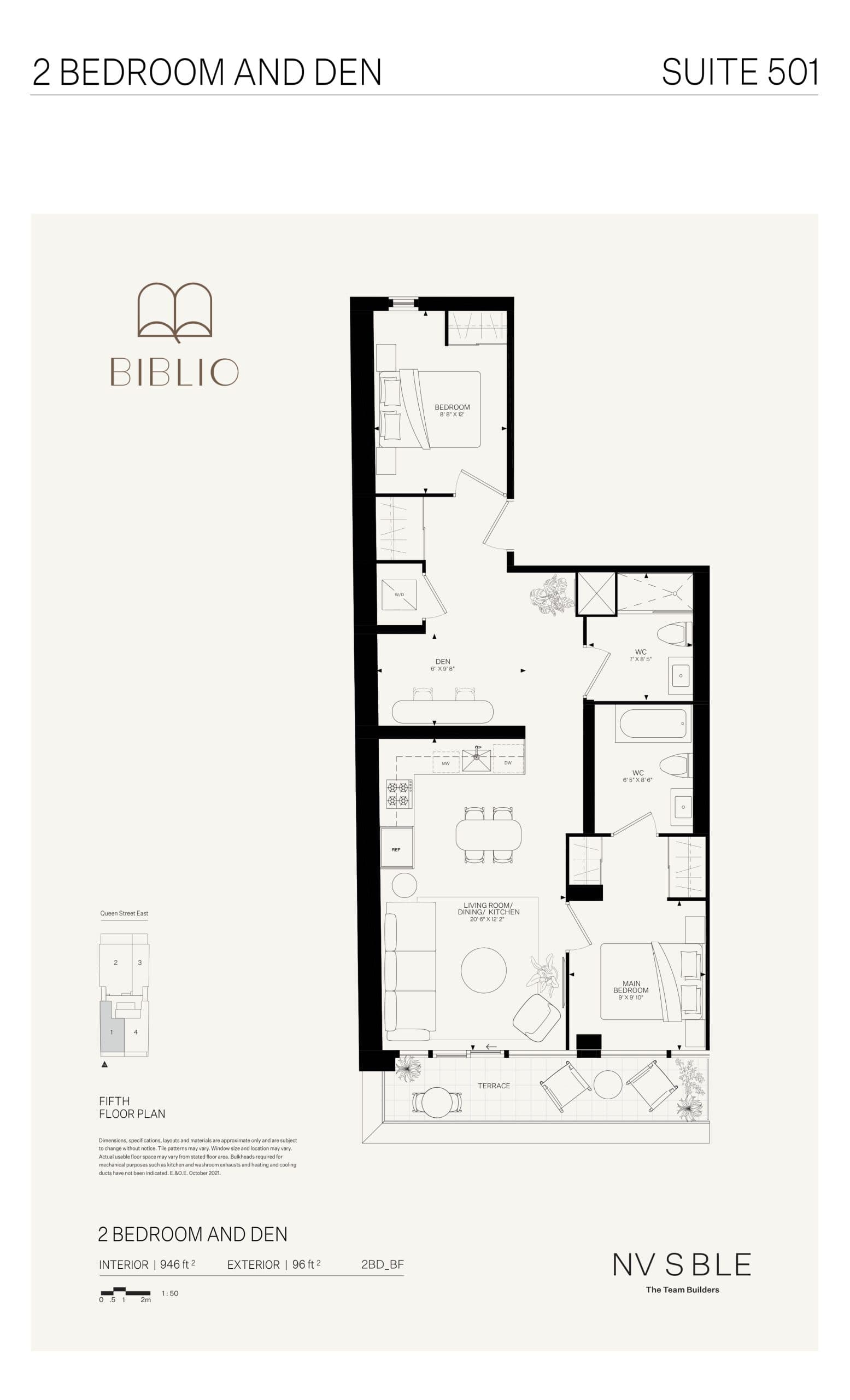 Suite 501 Floor Plan at Biblio Lofts Condos - 946 sq.ft
