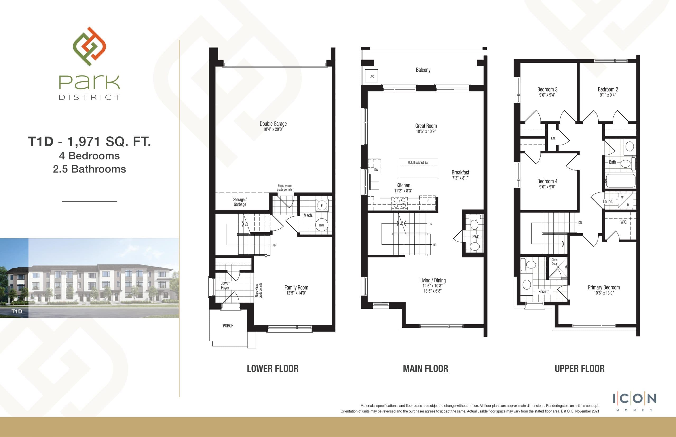 T1D - Timberland Collection Floor Plan at Park District Towns - 1971 sq.ft