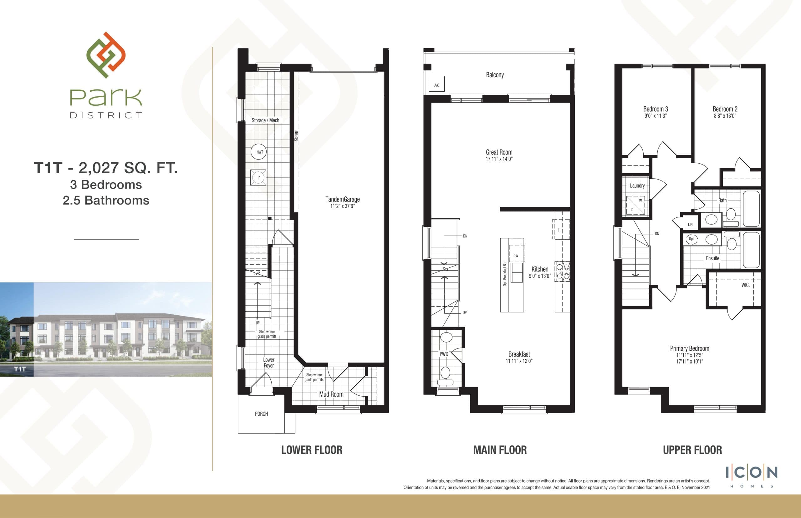 T1T - Timberland Collection Floor Plan at Park District Towns - 2027 sq.ft