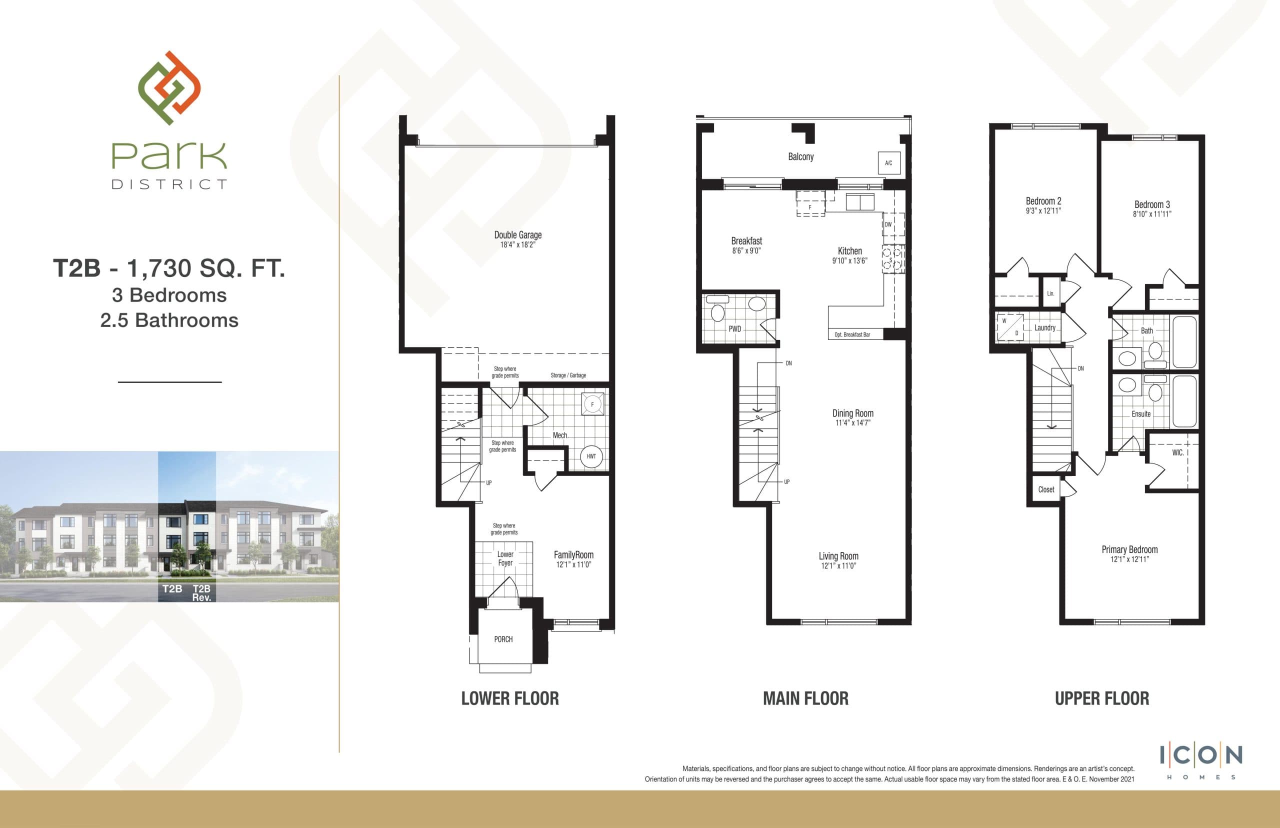 T2B - Timberland Collection Floor Plan at Park District Towns - 1730 sq.ft