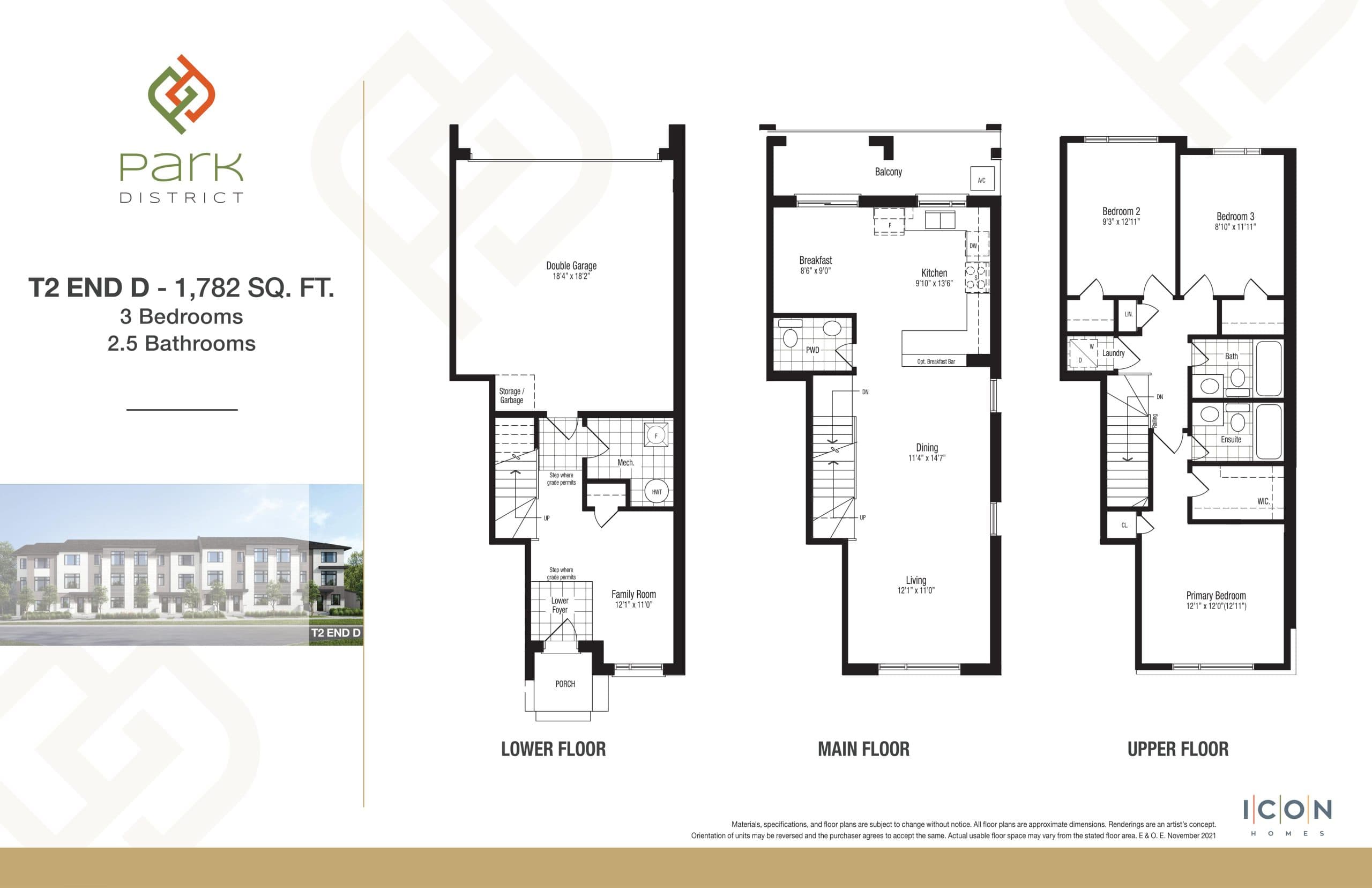 T2 End D - Timberland Collection Floor Plan at Park District Towns - 1782 sq.ft
