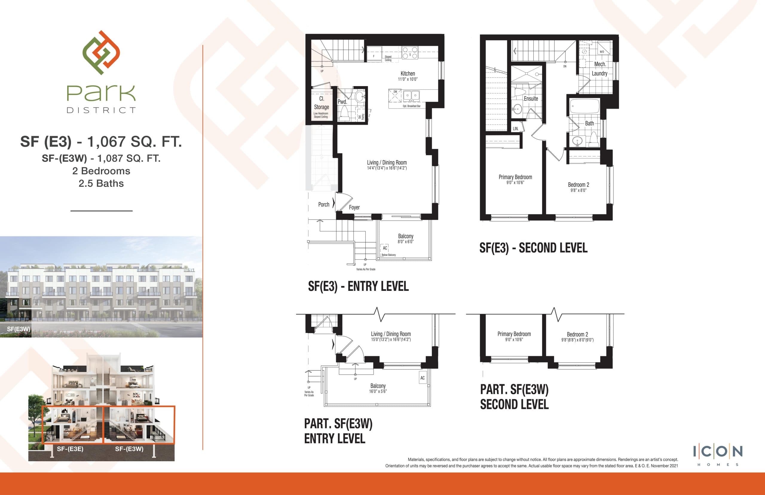 SF (E3) - Parkland Collection Floor Plan at Park District Towns - 1087 sq.ft
