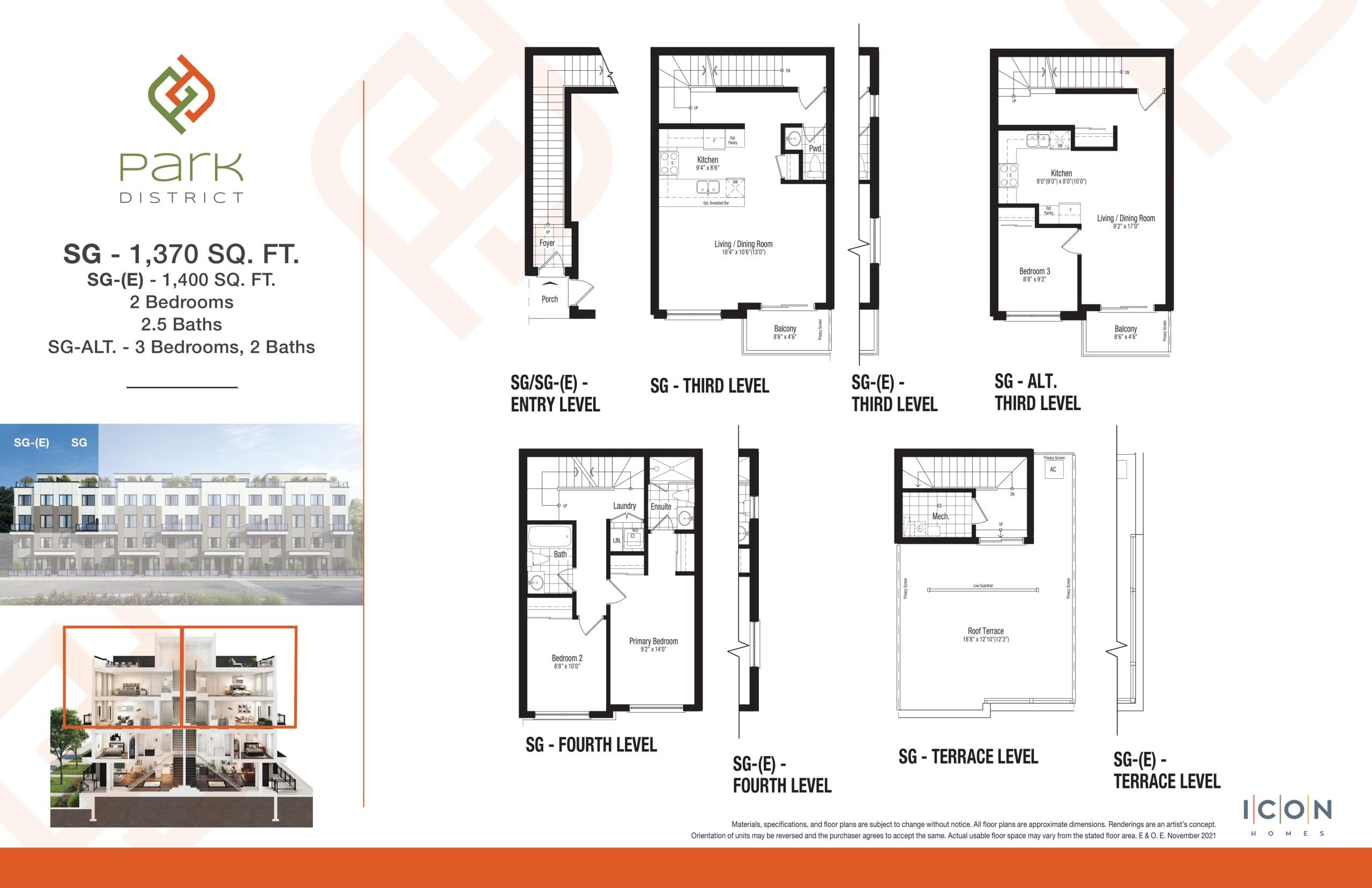 SG - Parkland Collection Floor Plan at Park District Towns - 1400 sq.ft