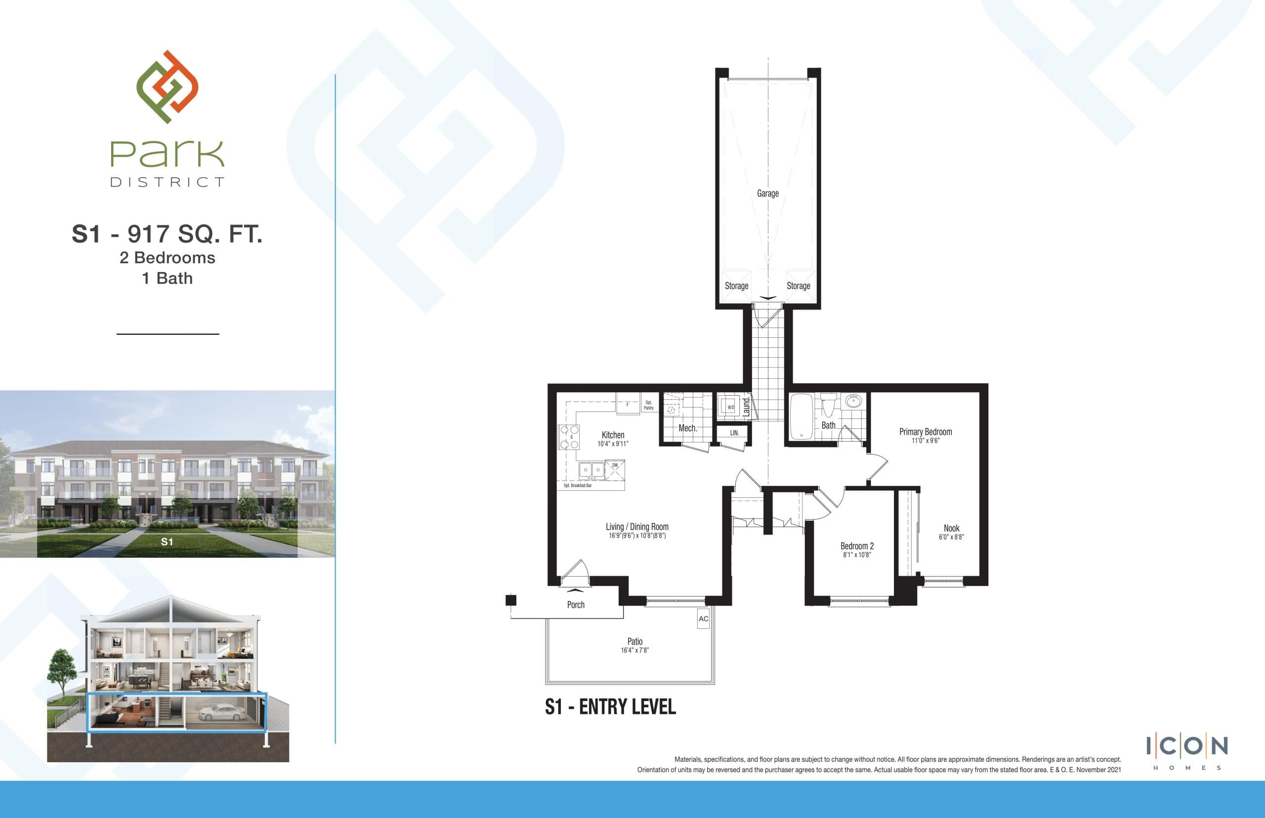 S1 - Trailhead Collection Floor Plan at Park District Towns - 917 sq.ft