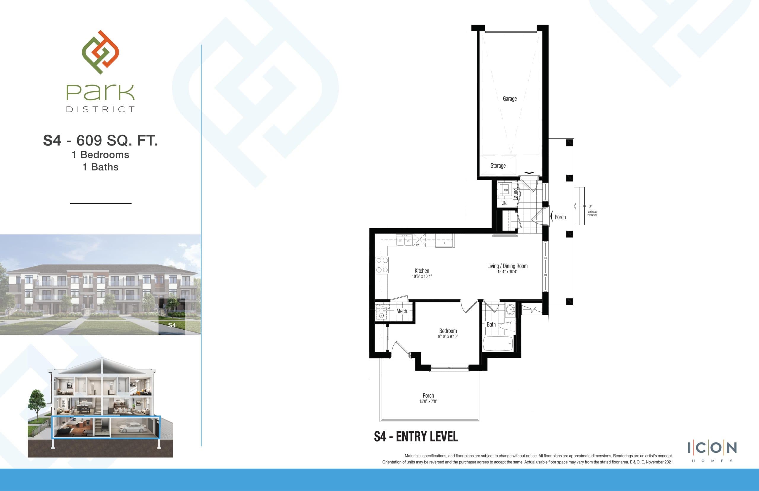 S4 - Trailhead Collection Floor Plan at Park District Towns - 609 sq.ft
