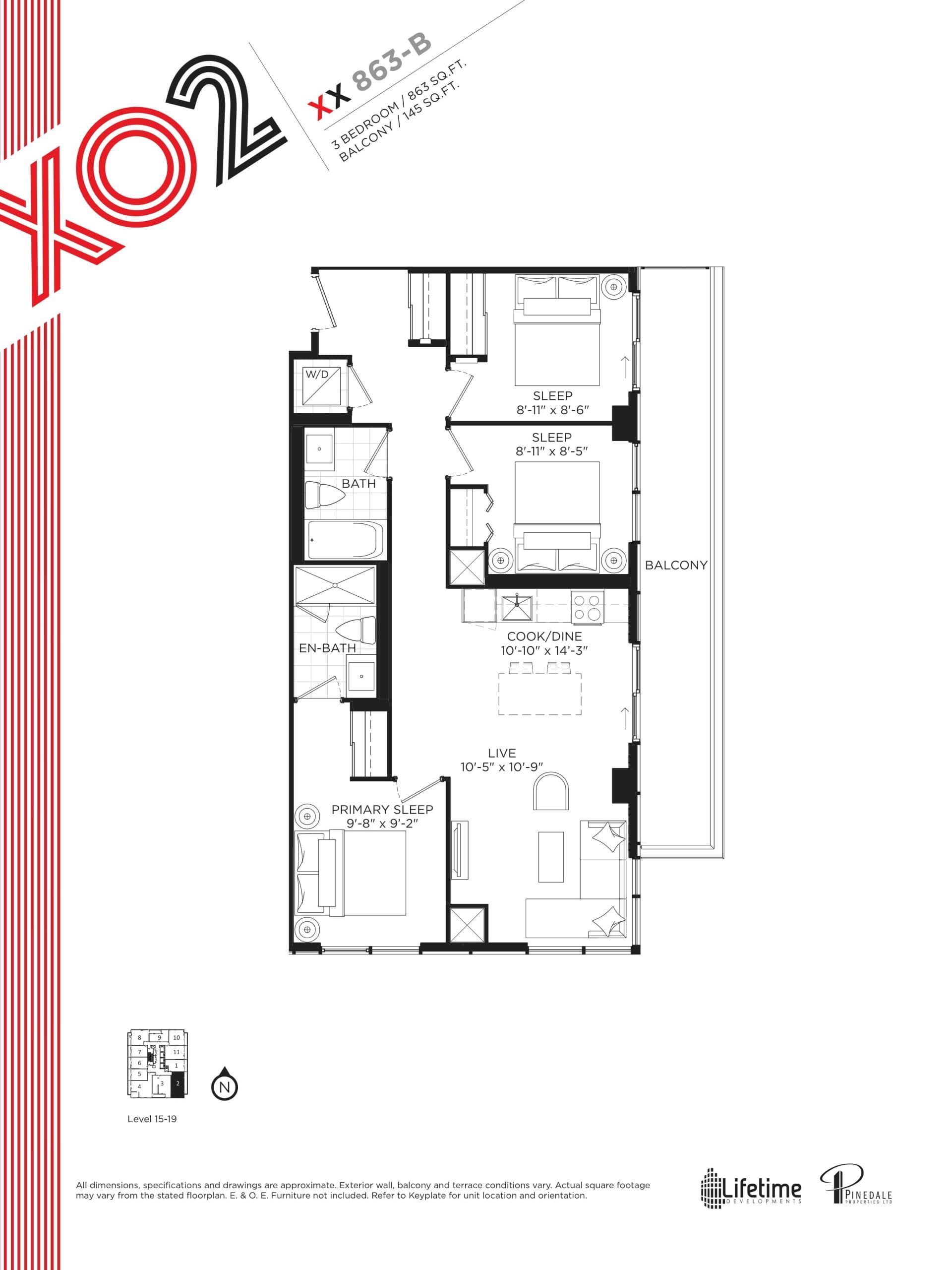 XX 863-B Floor Plan at XO2 Condos - 863 sq.ft