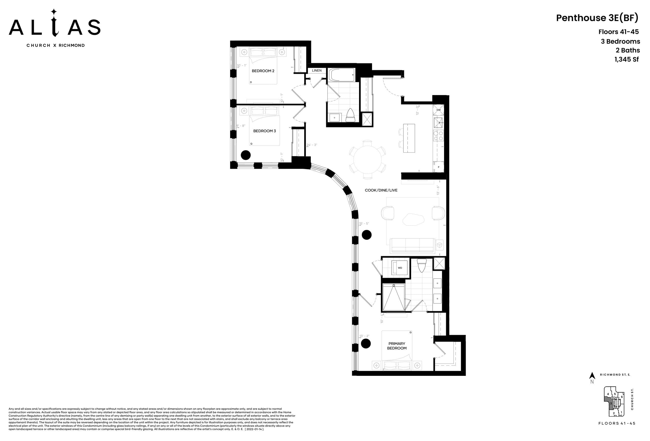 Penthouse 3E(BF) Floor Plan at Alias Condos - 1345 sq.ft