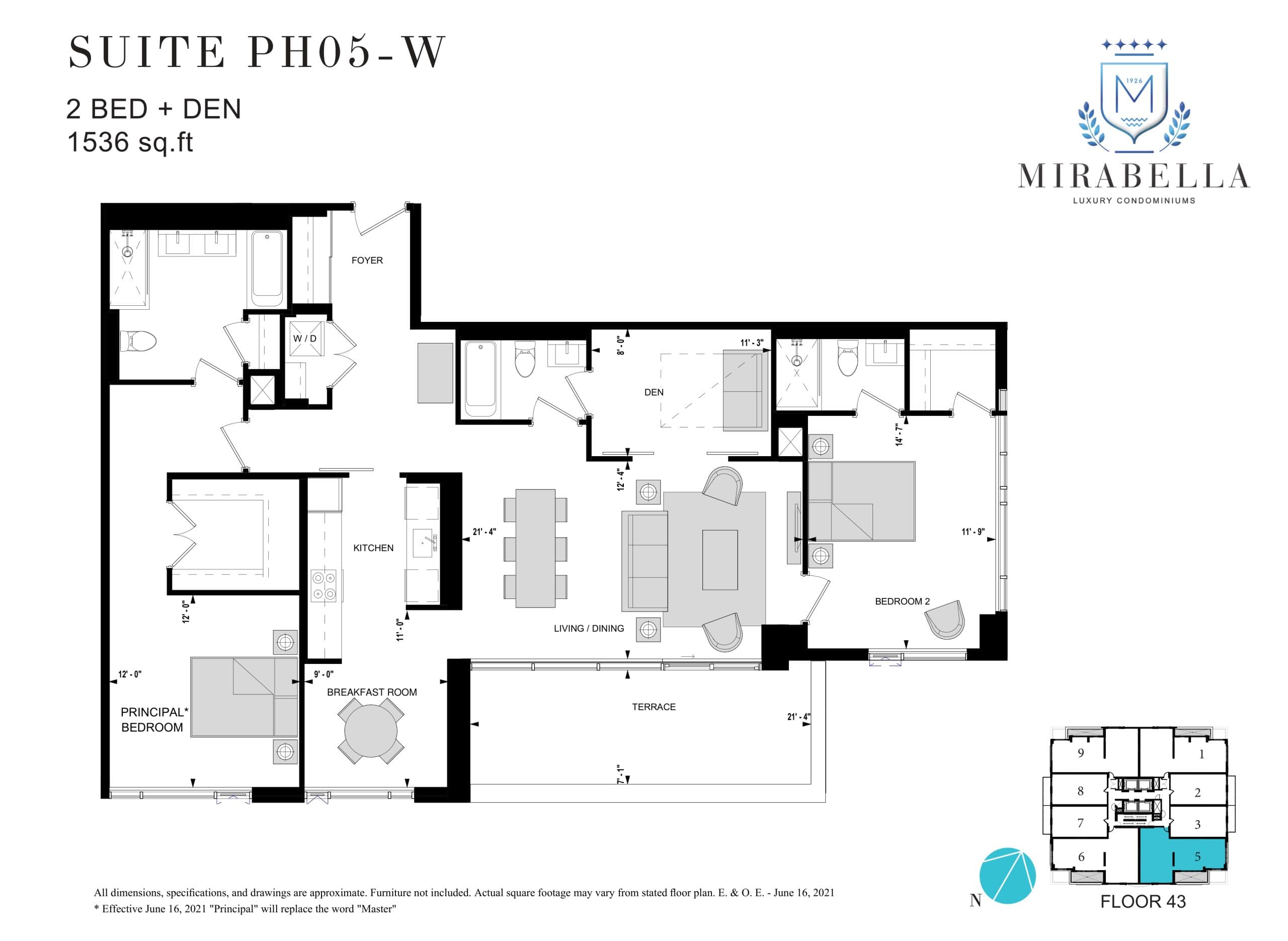 Suite PH05-W Floor Plan at Mirabella Luxury Condos West Tower - 1536 sq.ft