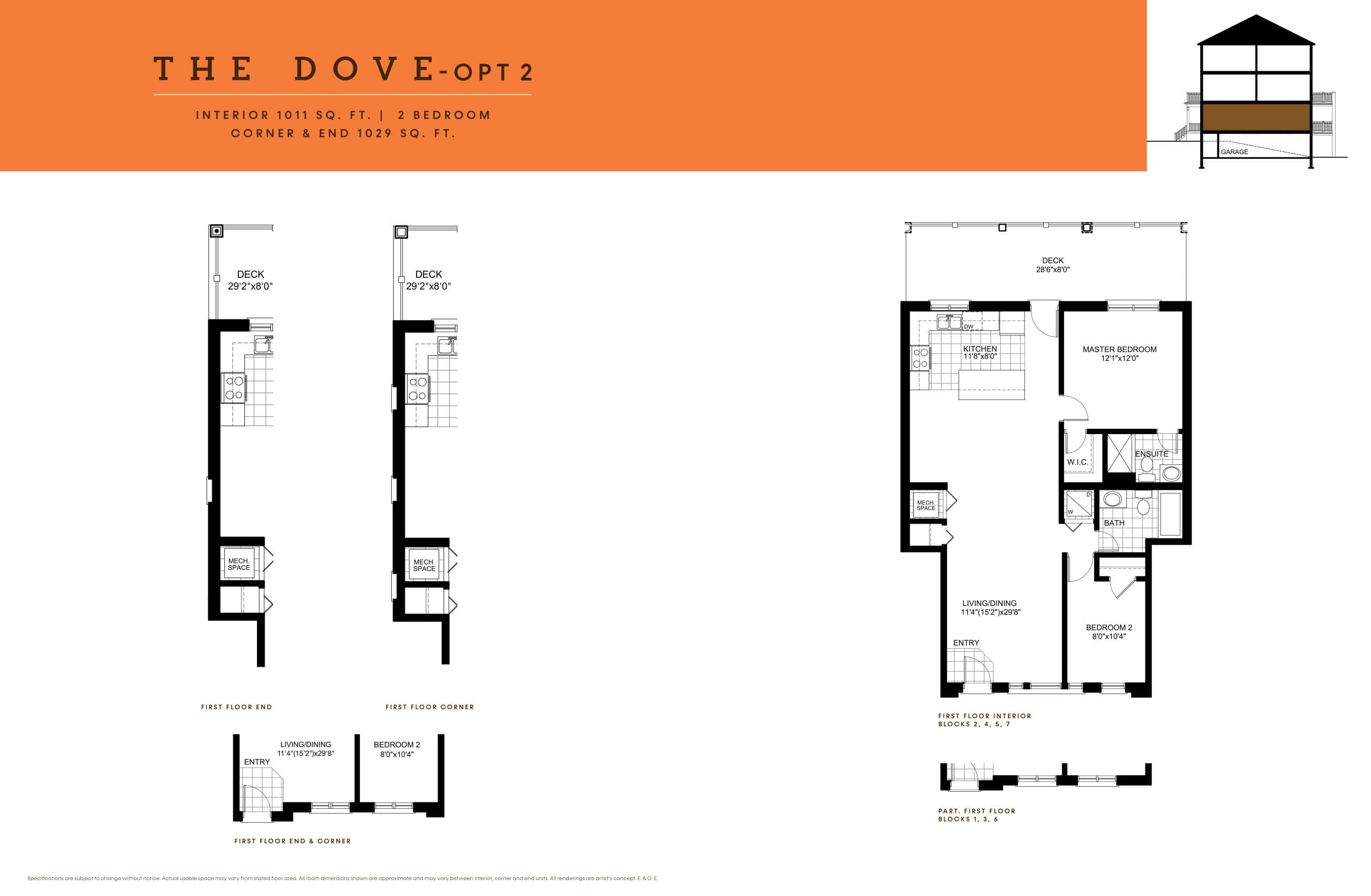 The Dove - Opt 2 Floor Plan at Bridle Trail Urban Towns - 1011 sq.ft