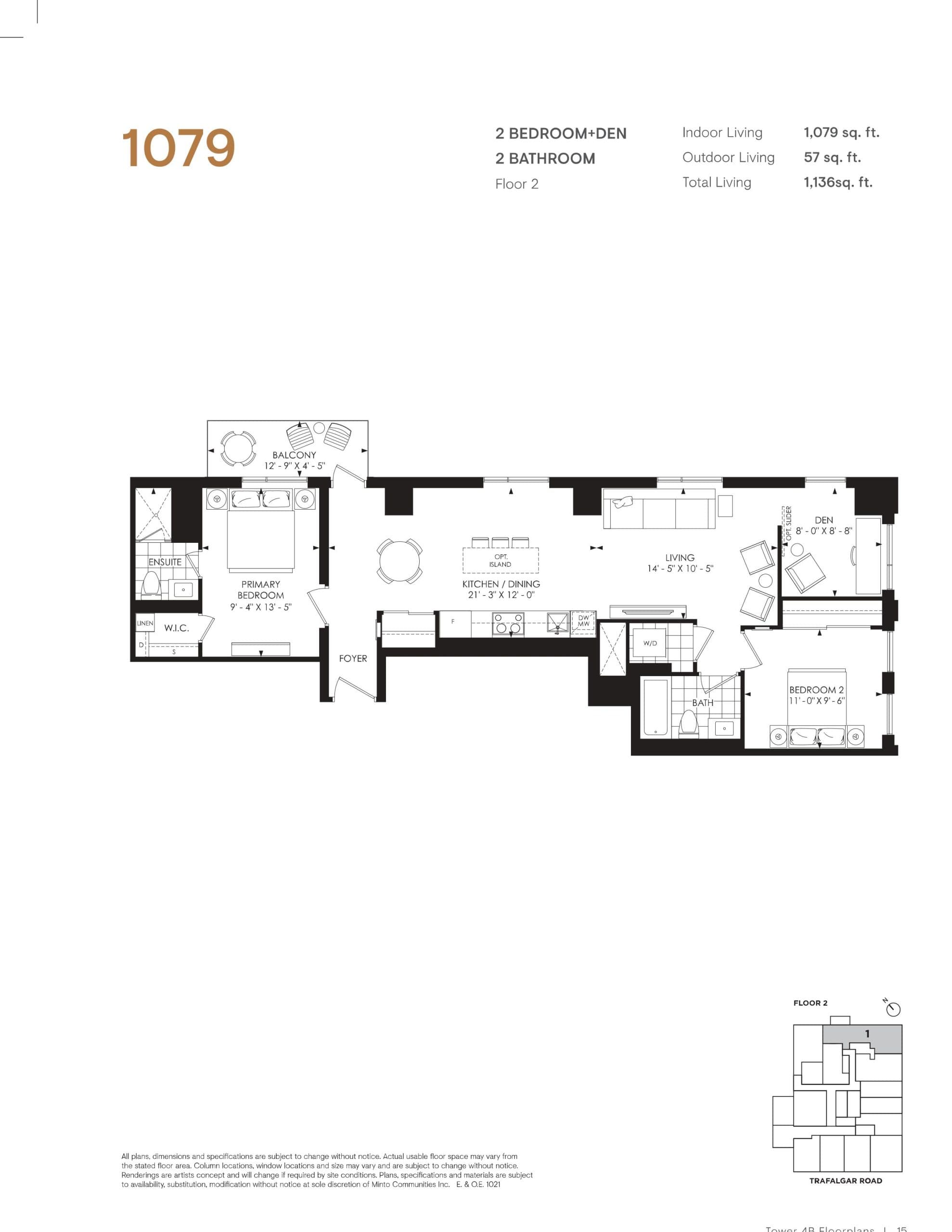 1079 - Tower 4B Floor Plan at North Oak 2 - Condos at Oakvillage - 1079 sq.ft
