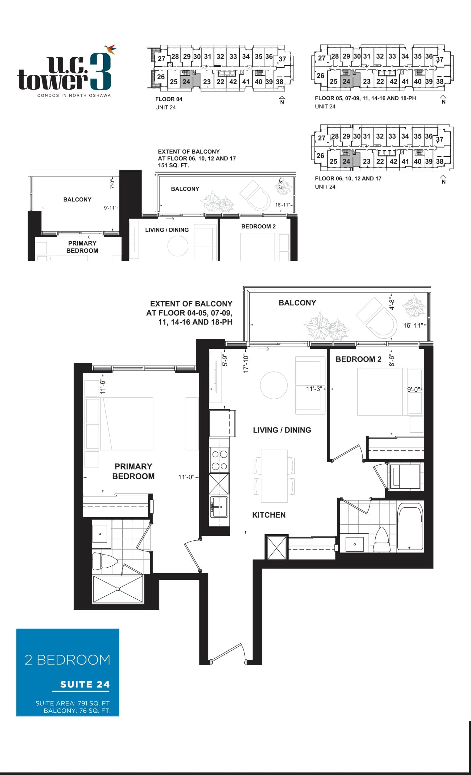 Suite 24 Floor Plan at U.C. Tower 3 Condos - 791 sq.ft