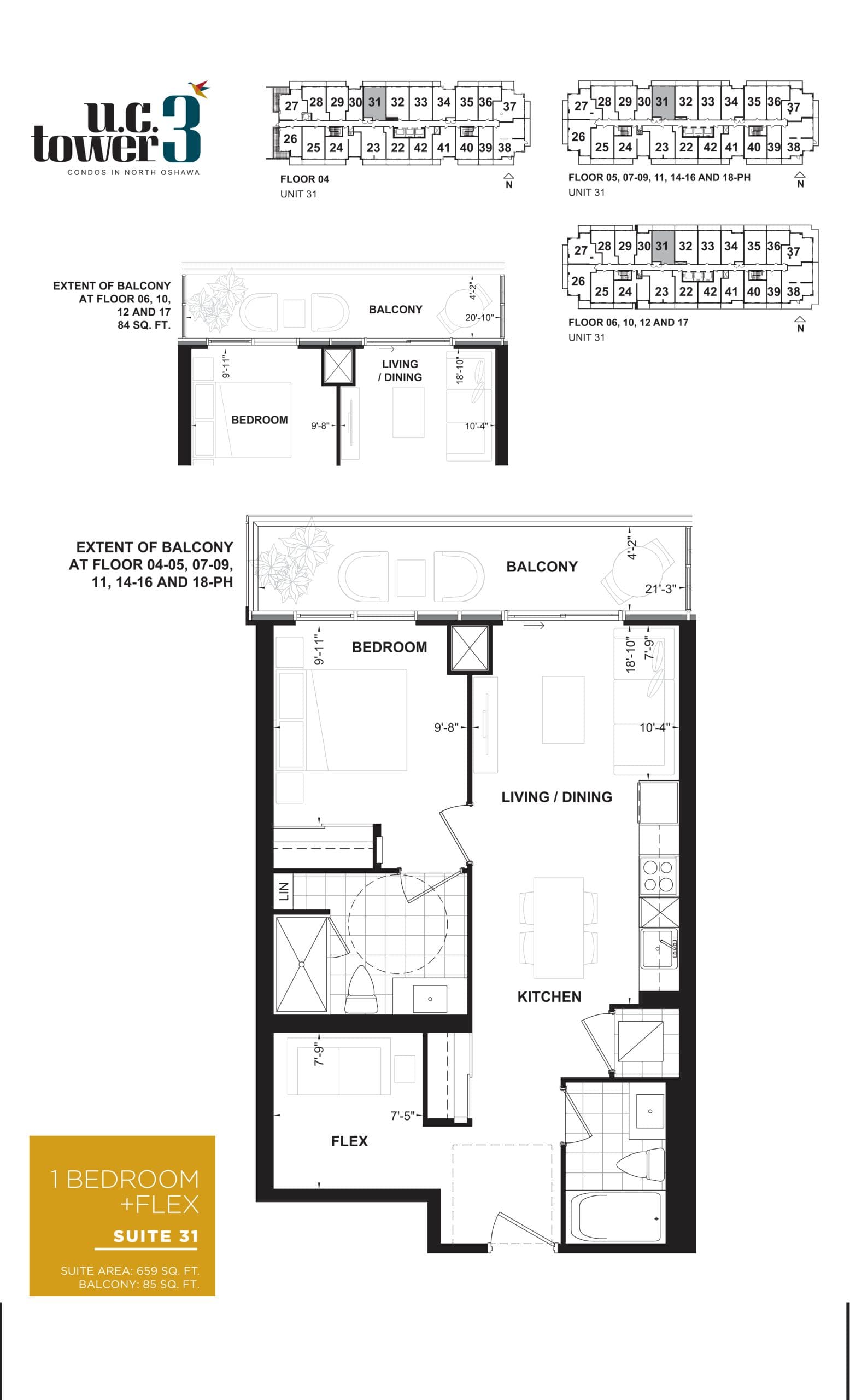 Suite 31 Floor Plan at U.C. Tower 3 Condos - 659 sq.ft