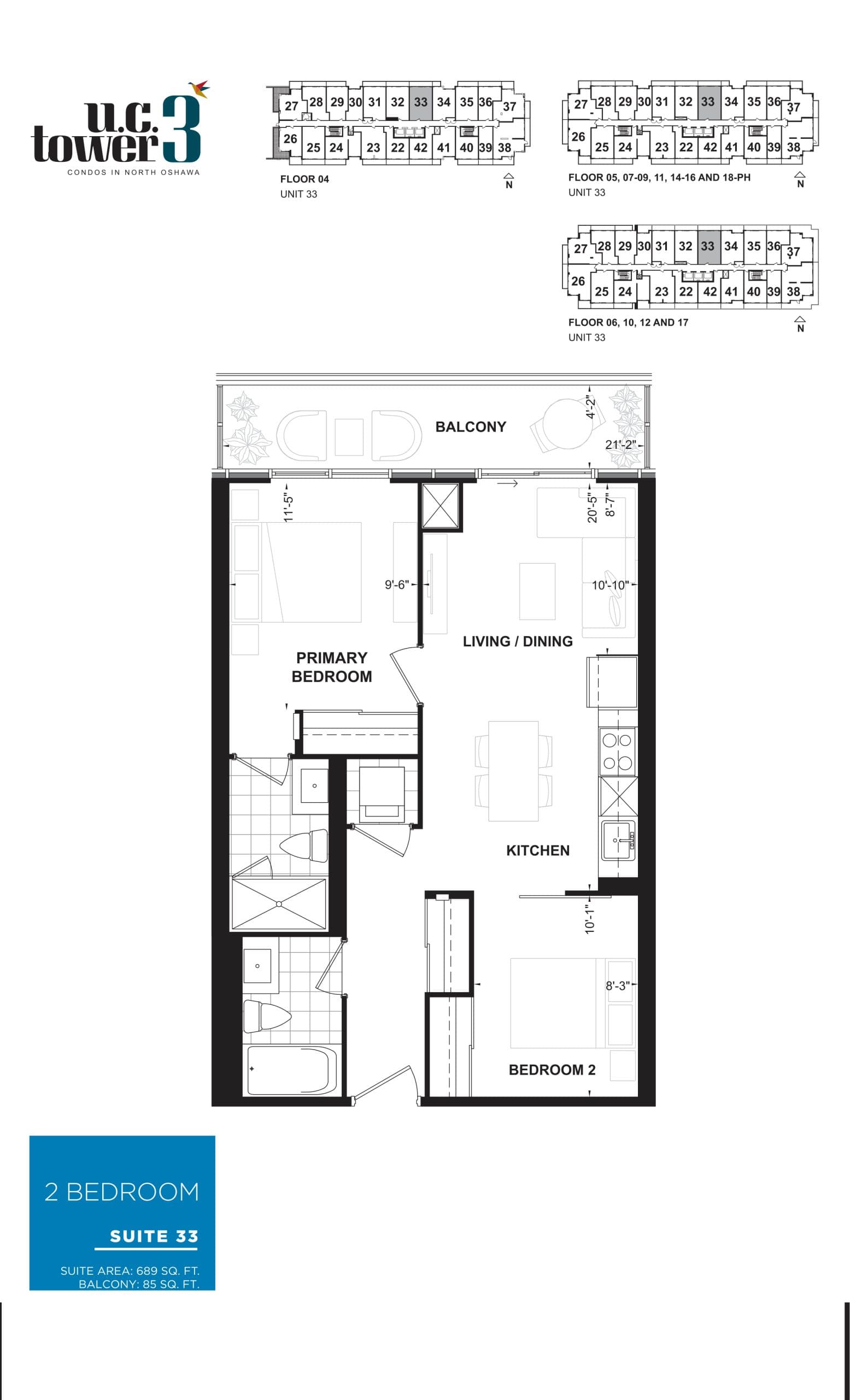 Suite 33 Floor Plan at U.C. Tower 3 Condos - 689 sq.ft