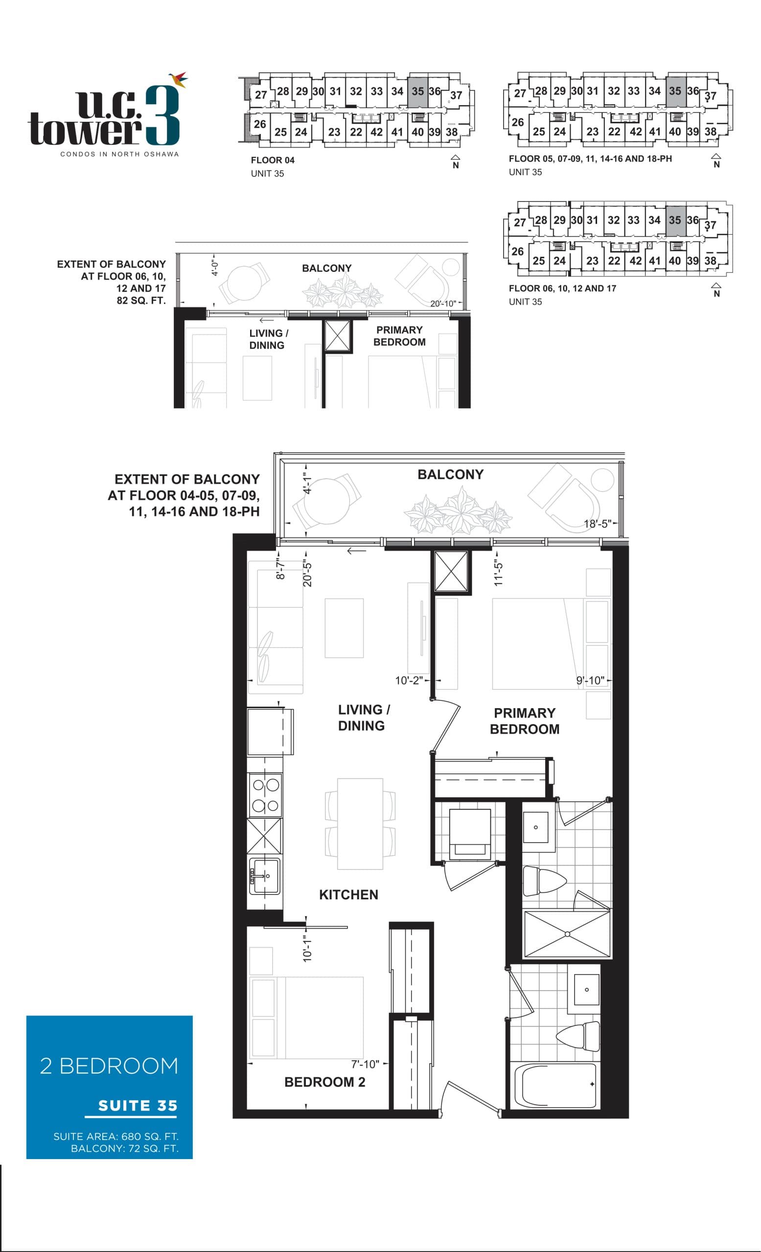 Suite 35 Floor Plan at U.C. Tower 3 Condos - 680 sq.ft