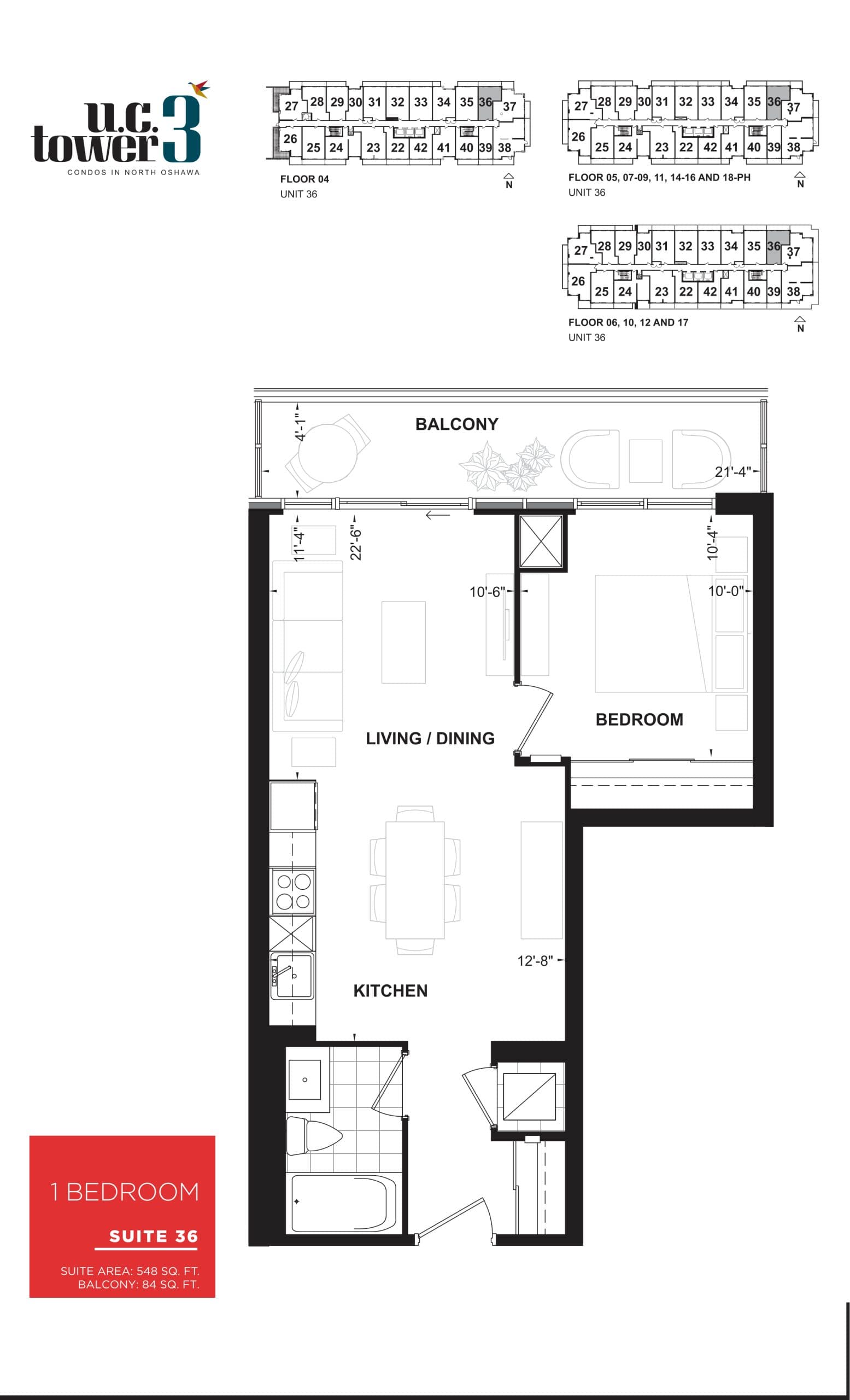 Suite 36 Floor Plan at U.C. Tower 3 Condos - 548 sq.ft