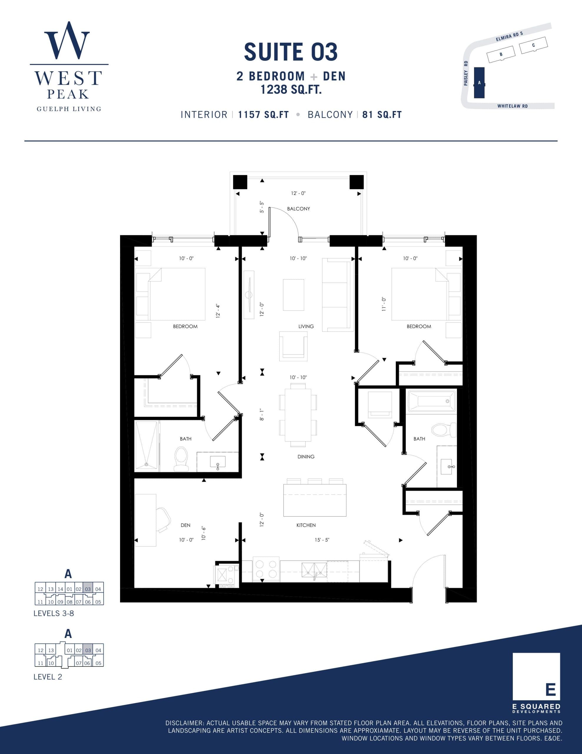 Suite 03 - Building A Floor Plan at West Peak Condos - 1157 sq.ft