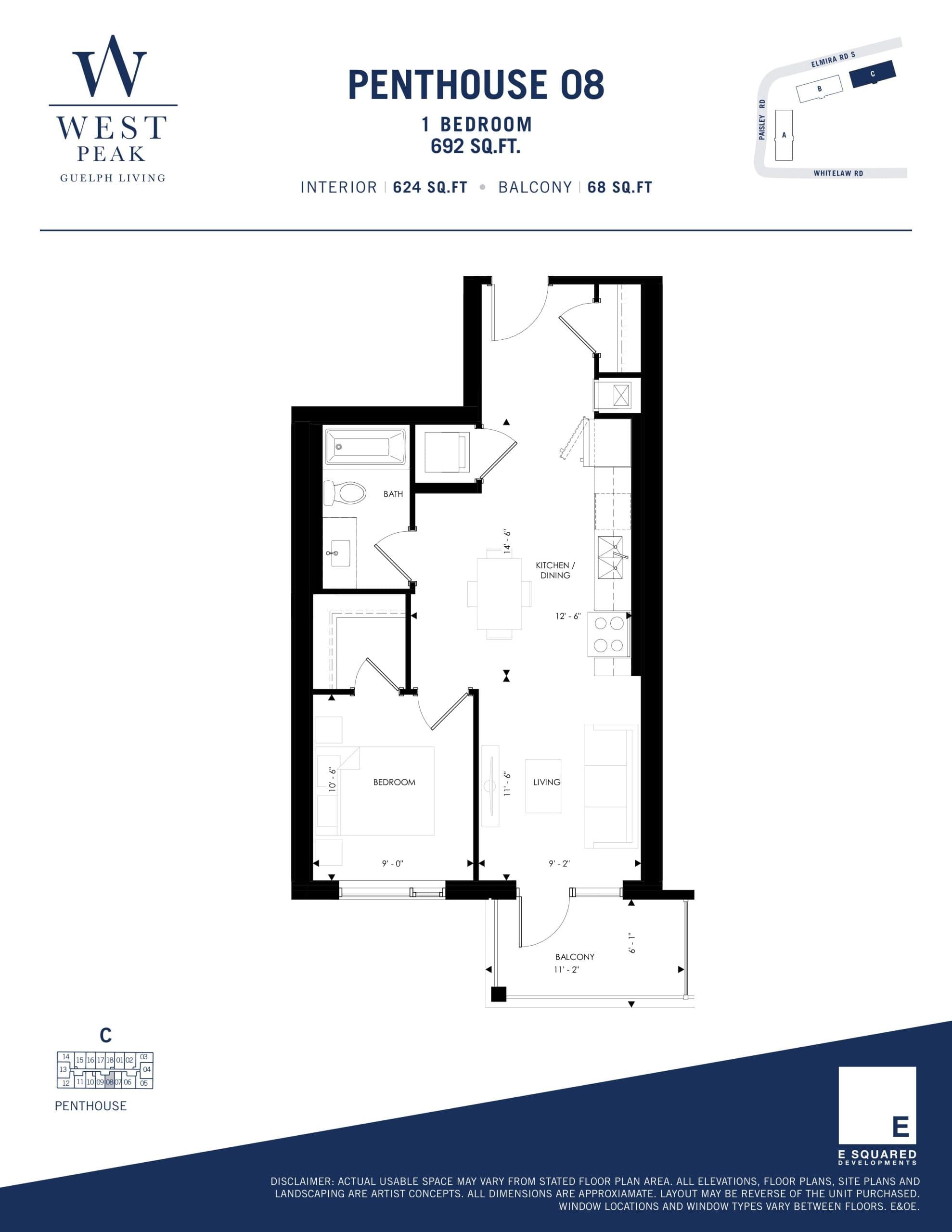 Penthouse 08 - Building C Floor Plan at West Peak Condos - 624 sq.ft