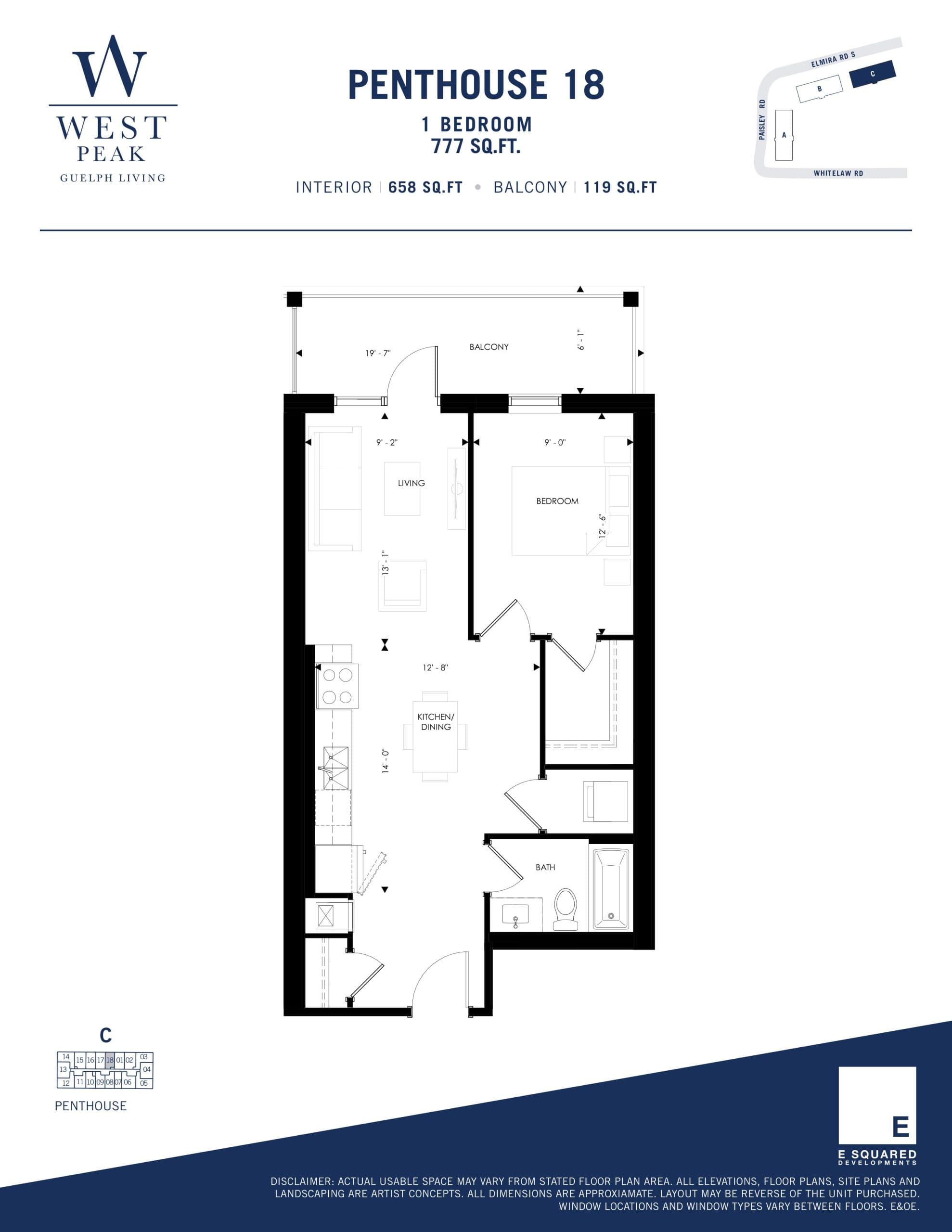 Penthouse 18 - Building C Floor Plan at West Peak Condos - 658 sq.ft