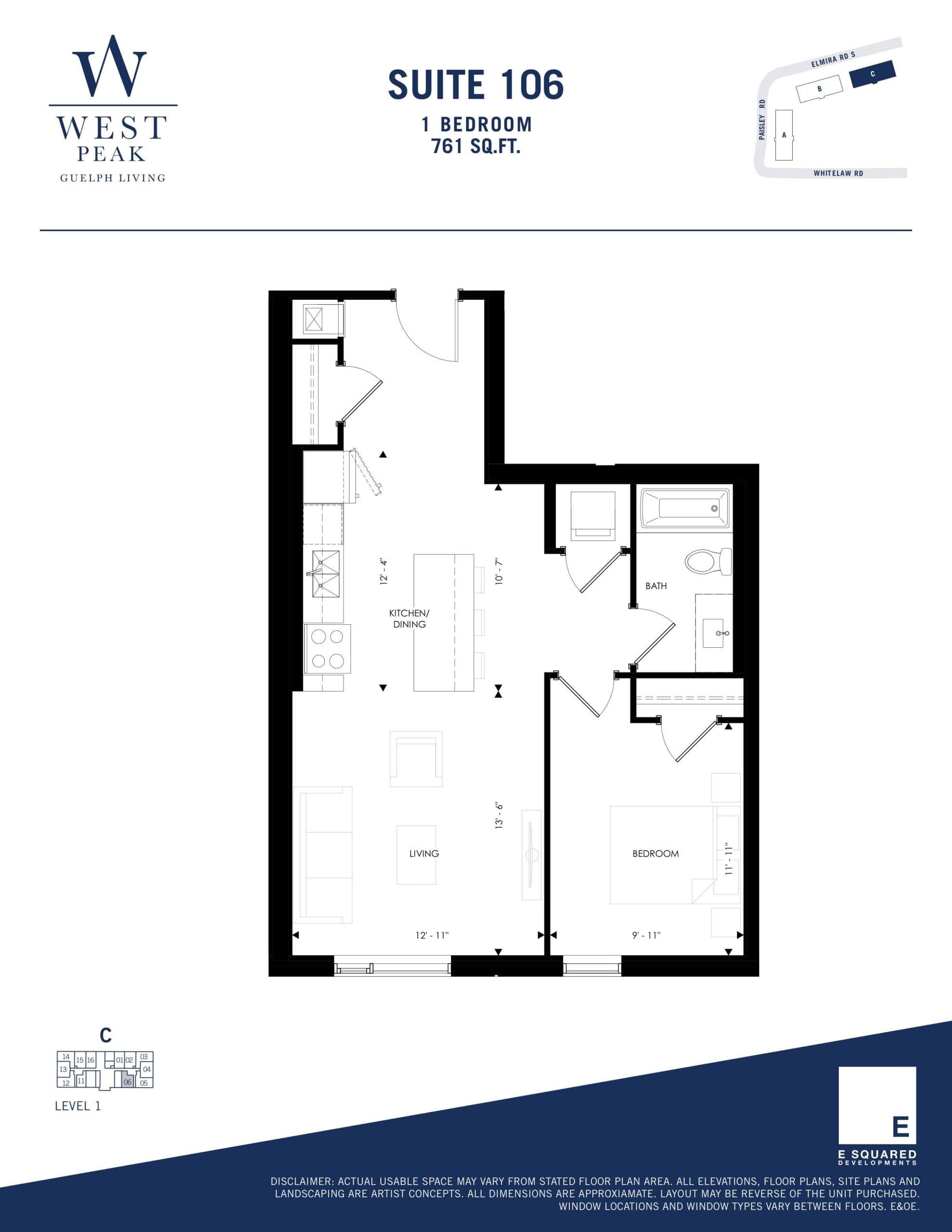 Suite 106 - Building C Floor Plan at West Peak Condos - 761 sq.ft