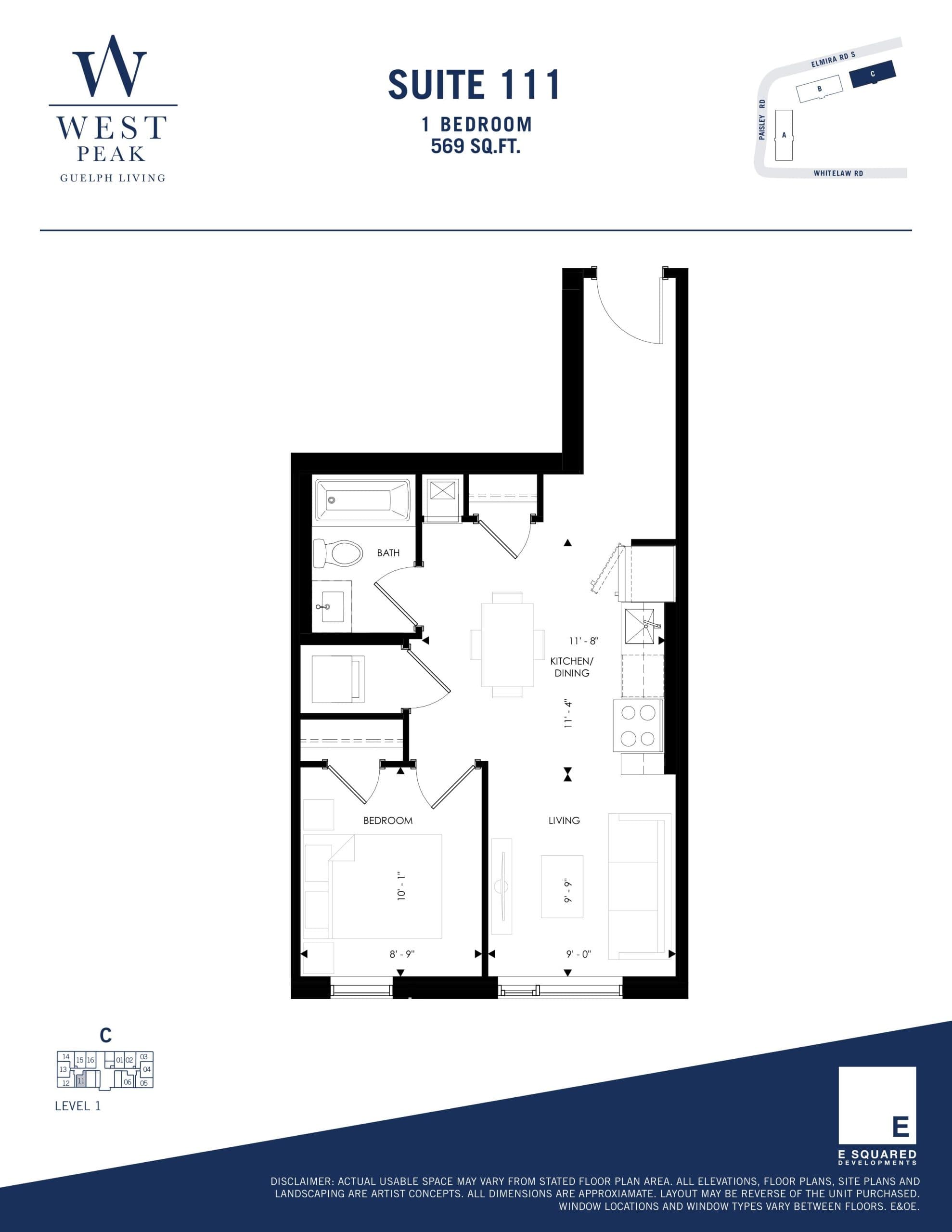Suite 111 - Building C Floor Plan at West Peak Condos - 569 sq.ft