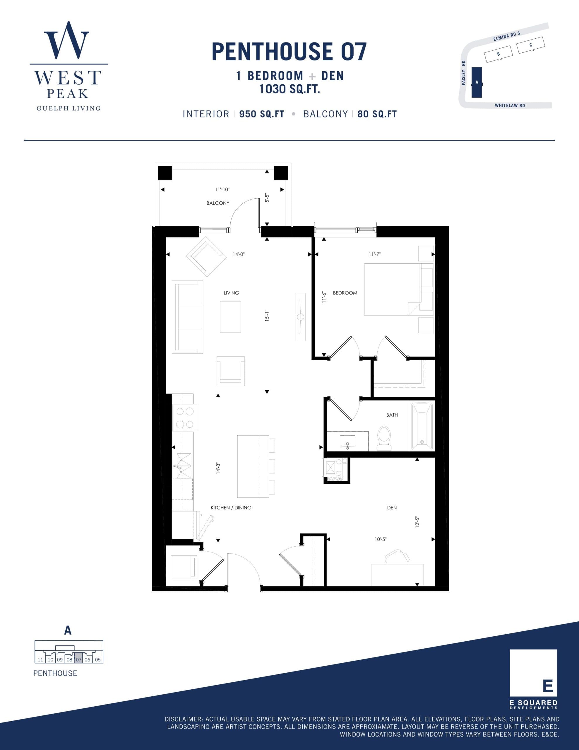 Penthouse 07 - Building A Floor Plan at West Peak Condos - 950 sq.ft