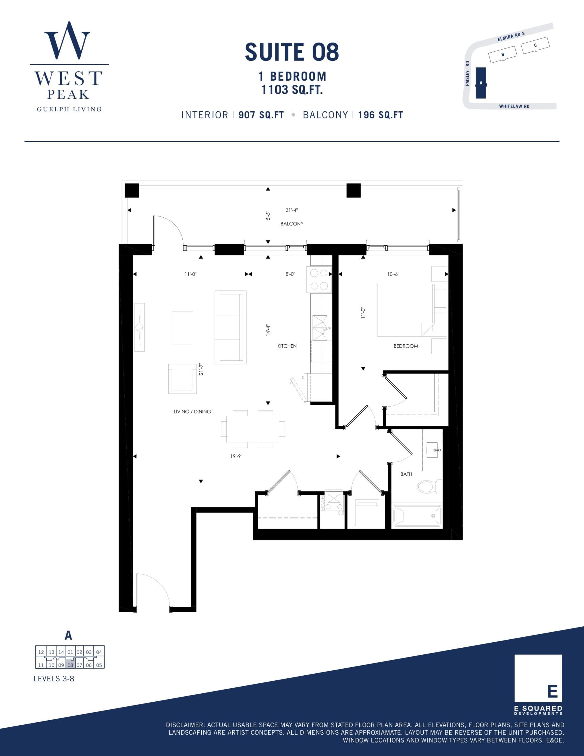 Suite 08 - Building A Floor Plan at West Peak Condos - 907 sq.ft